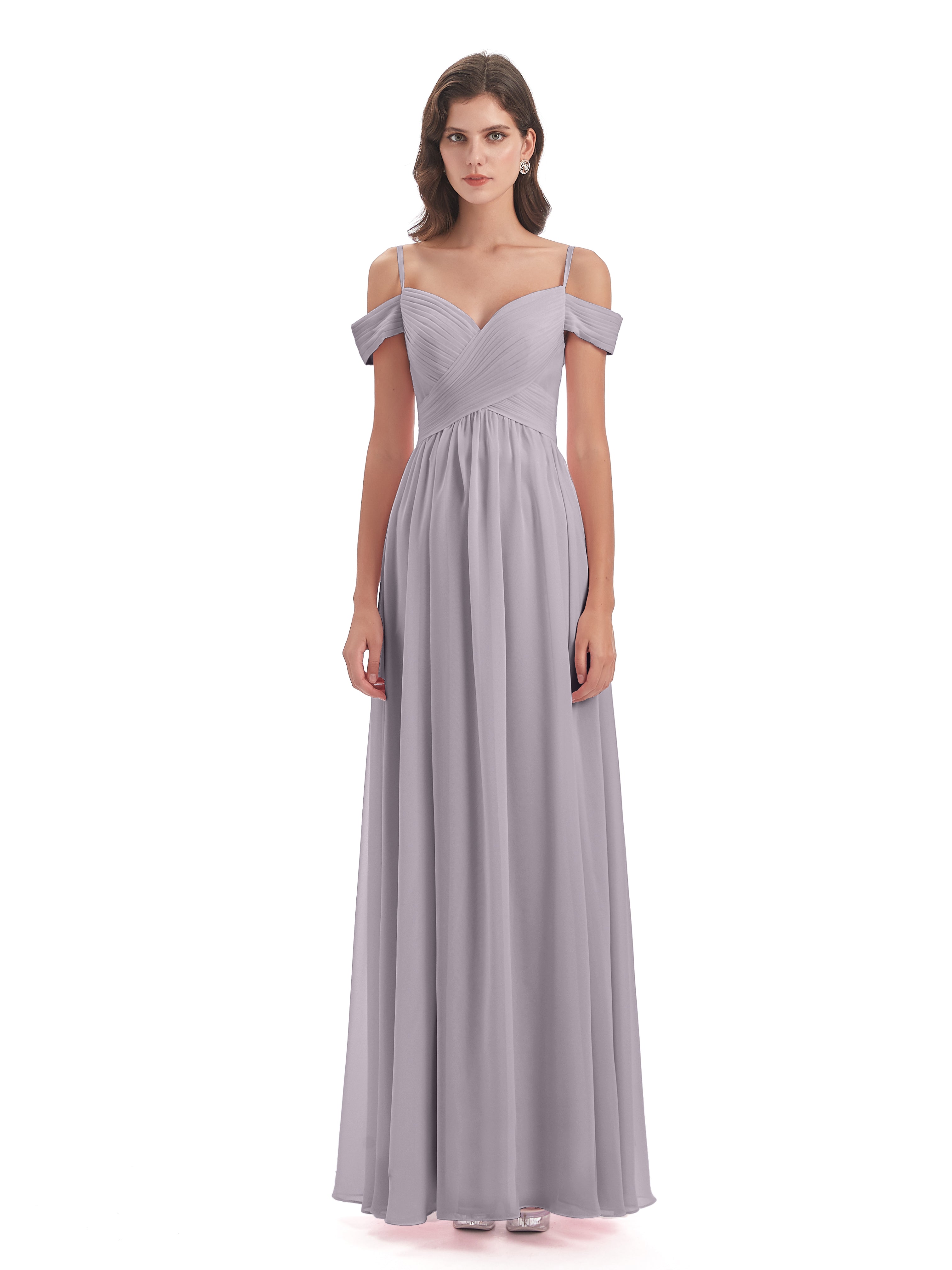 Robes De Demoiselle D'Honneur Couleur Crépuscule Bretelles Spaghetti Trapèze Mousseline Robes Demoiselle D'Honneur