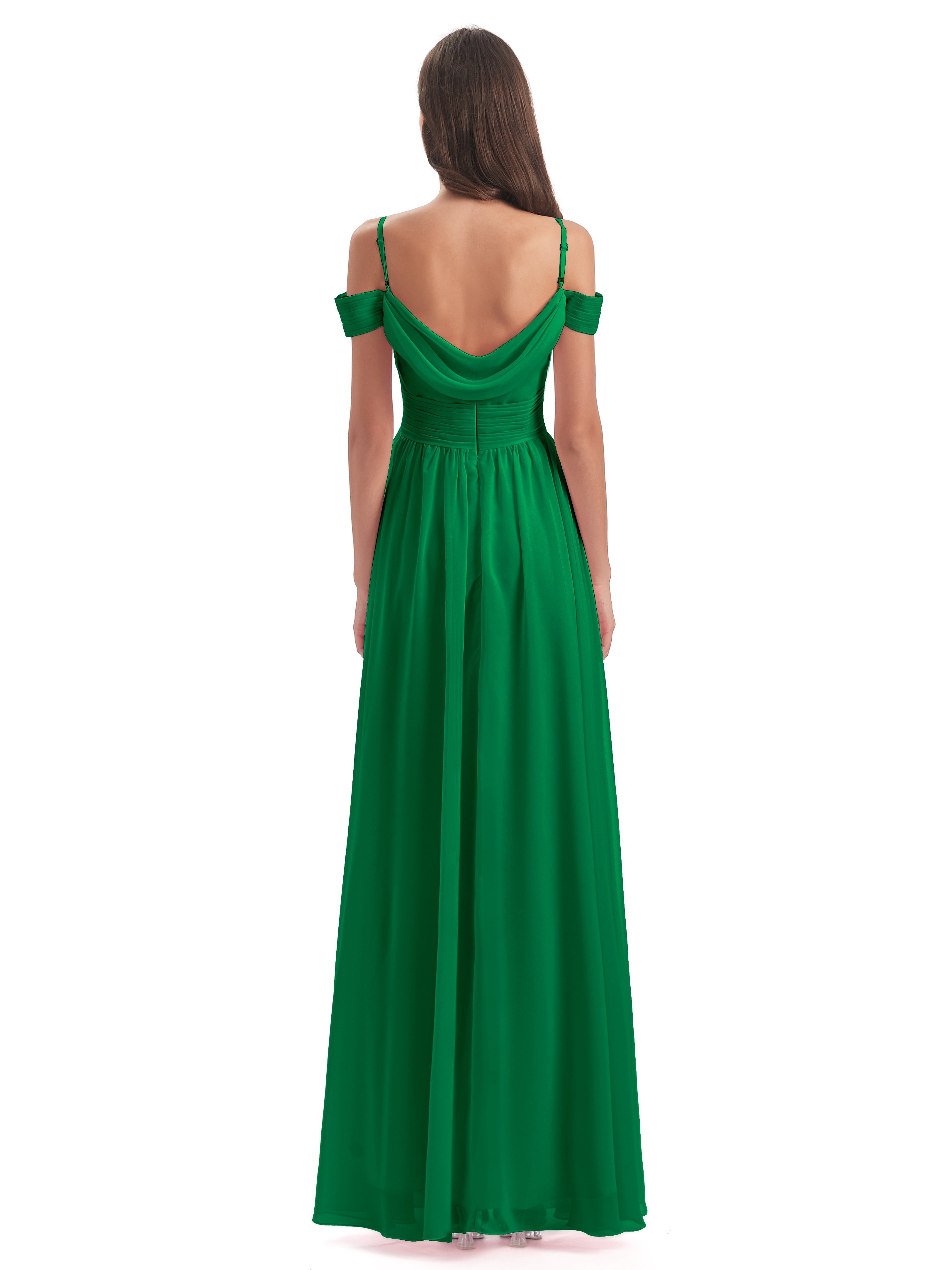 Wedding Party Robe Vert Emeraude Demoiselle D Honneur Bretelles Spaghetti Trapèze Mousseline Robes Demoiselle D'Honneur