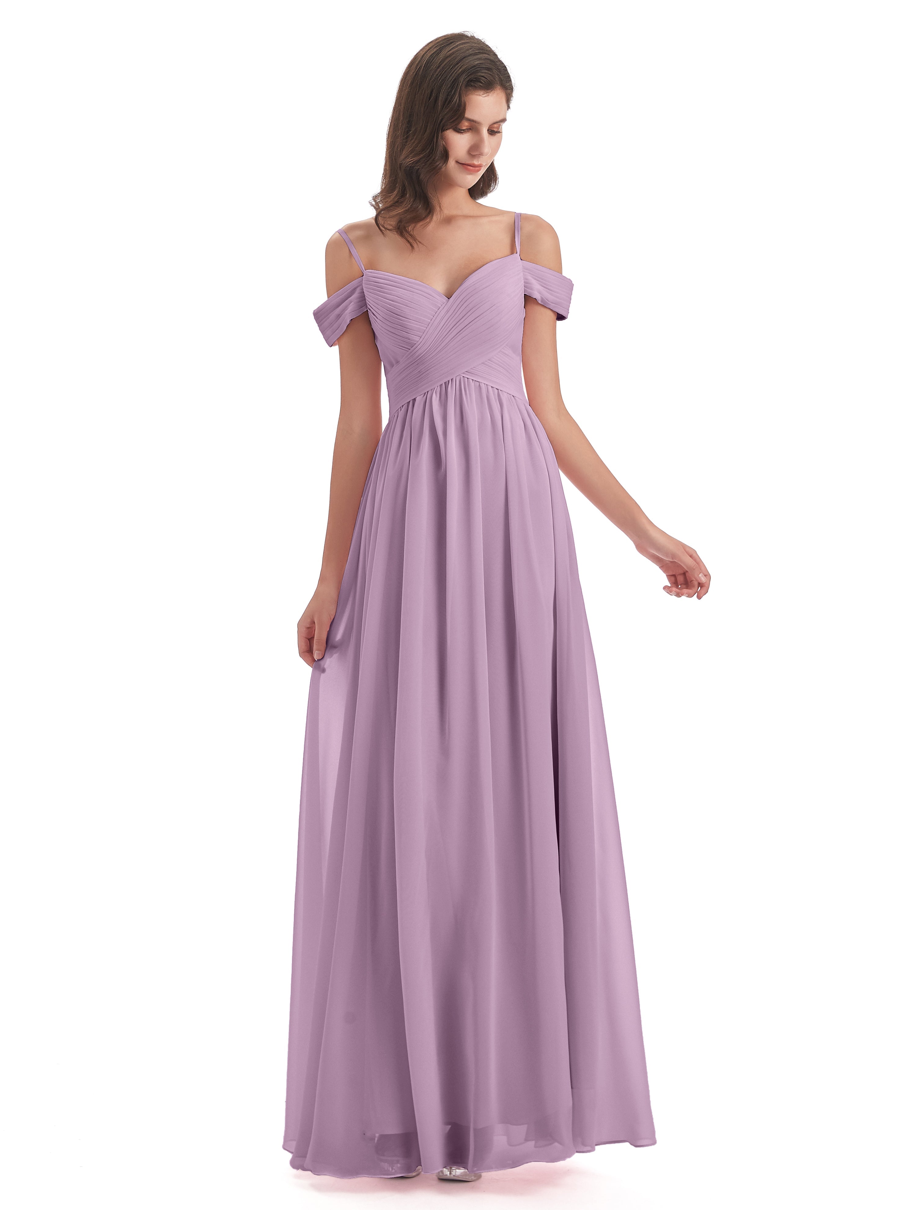 Robes De Demoiselle D'Honneur Glycine Bretelles Spaghetti Trapèze Mousseline Robes Demoiselle D'Honneur