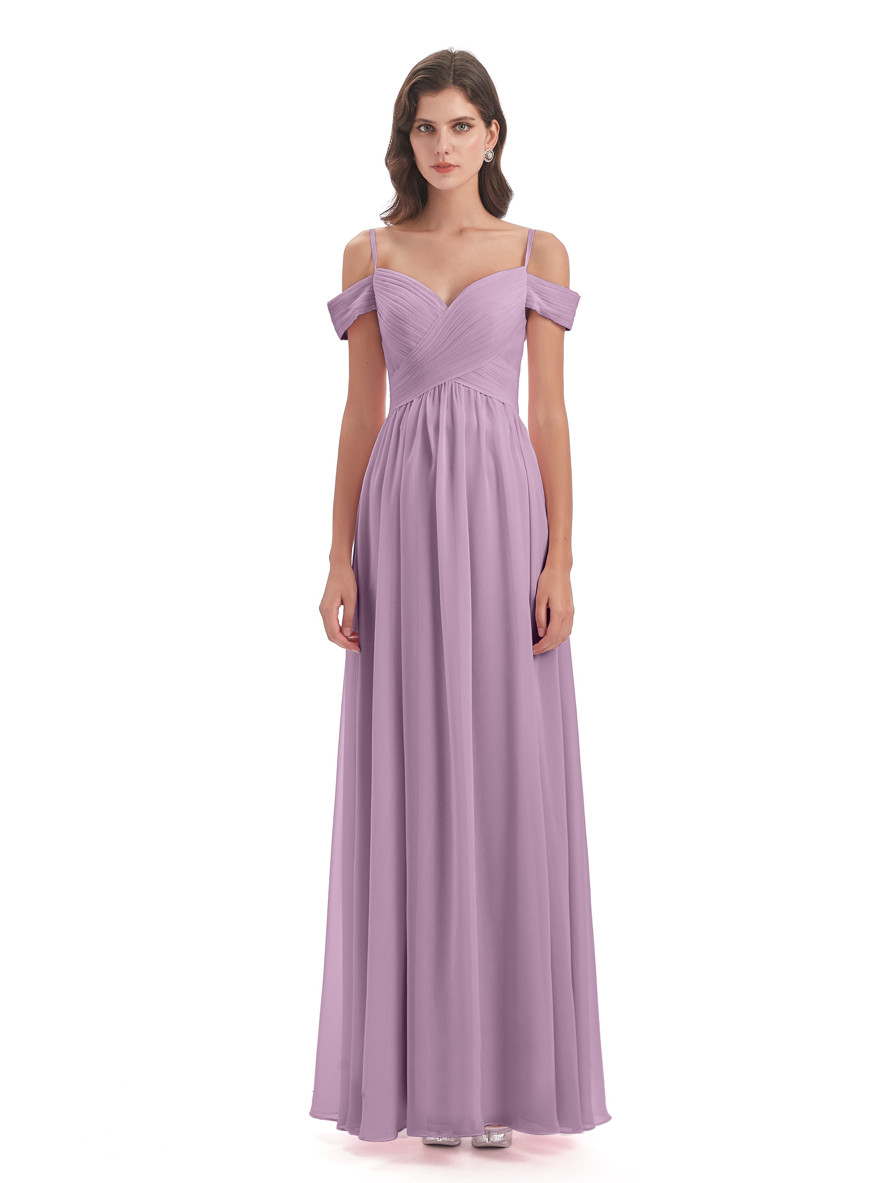 Robes De Demoiselle D'Honneur Glycine Bretelles Spaghetti Trapèze Mousseline Robes Demoiselle D'Honneur