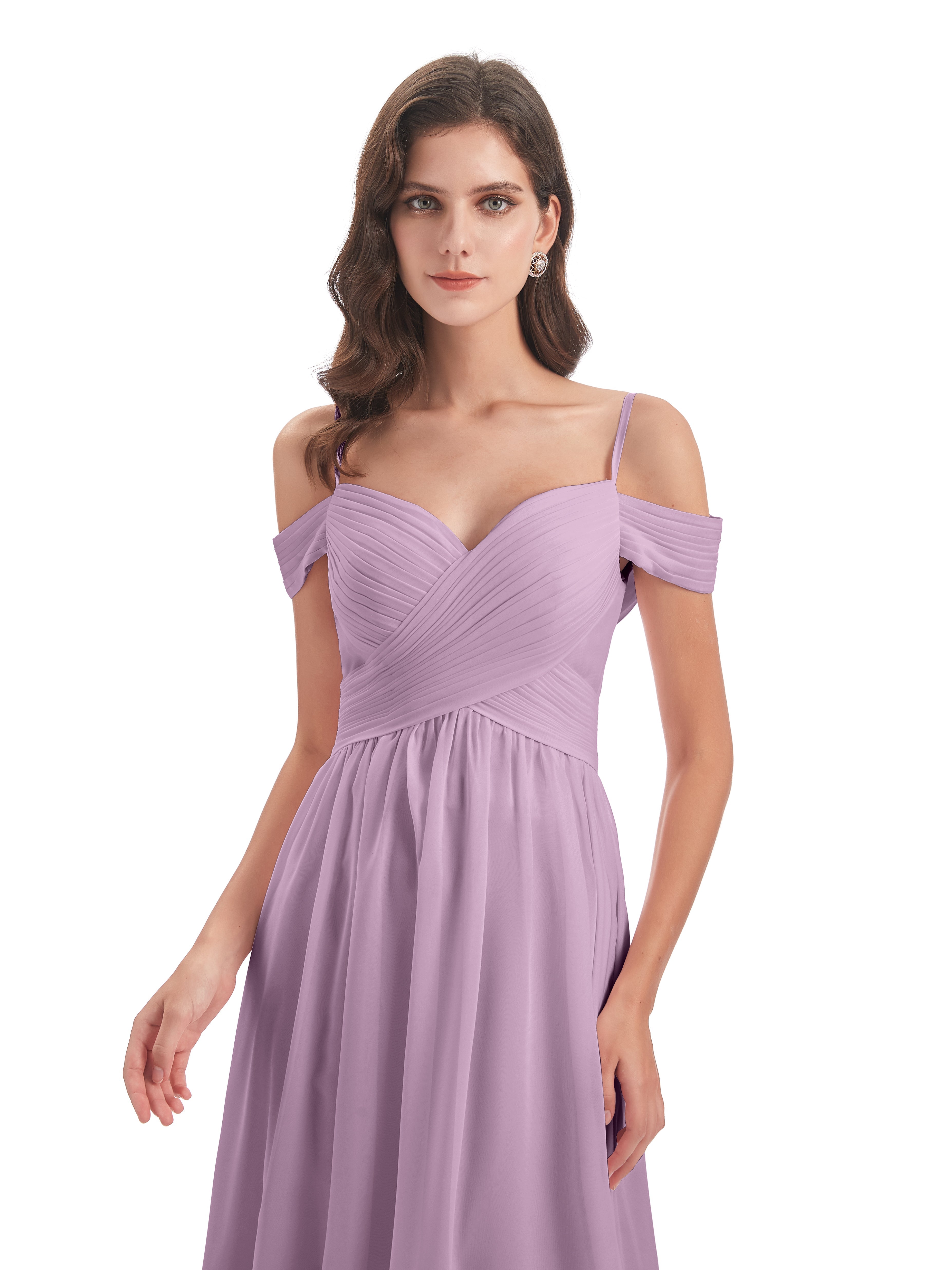 Robes De Demoiselle D'Honneur Glycine Bretelles Spaghetti Trapèze Mousseline Robes Demoiselle D'Honneur