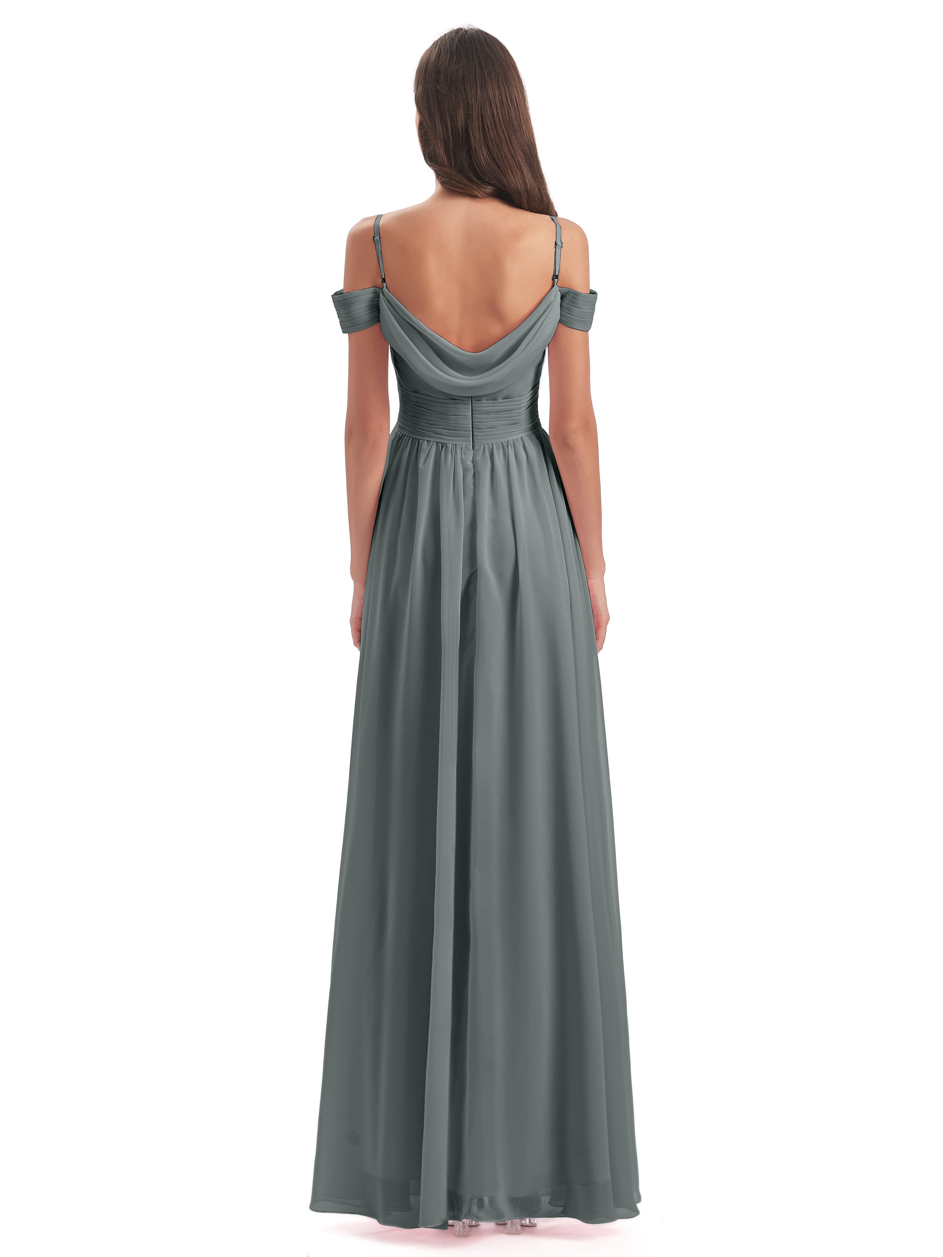 Robe Demoiselle D Honneur Grise Bretelles Spaghetti Trapèze Mousseline Robes Demoiselle D'Honneur