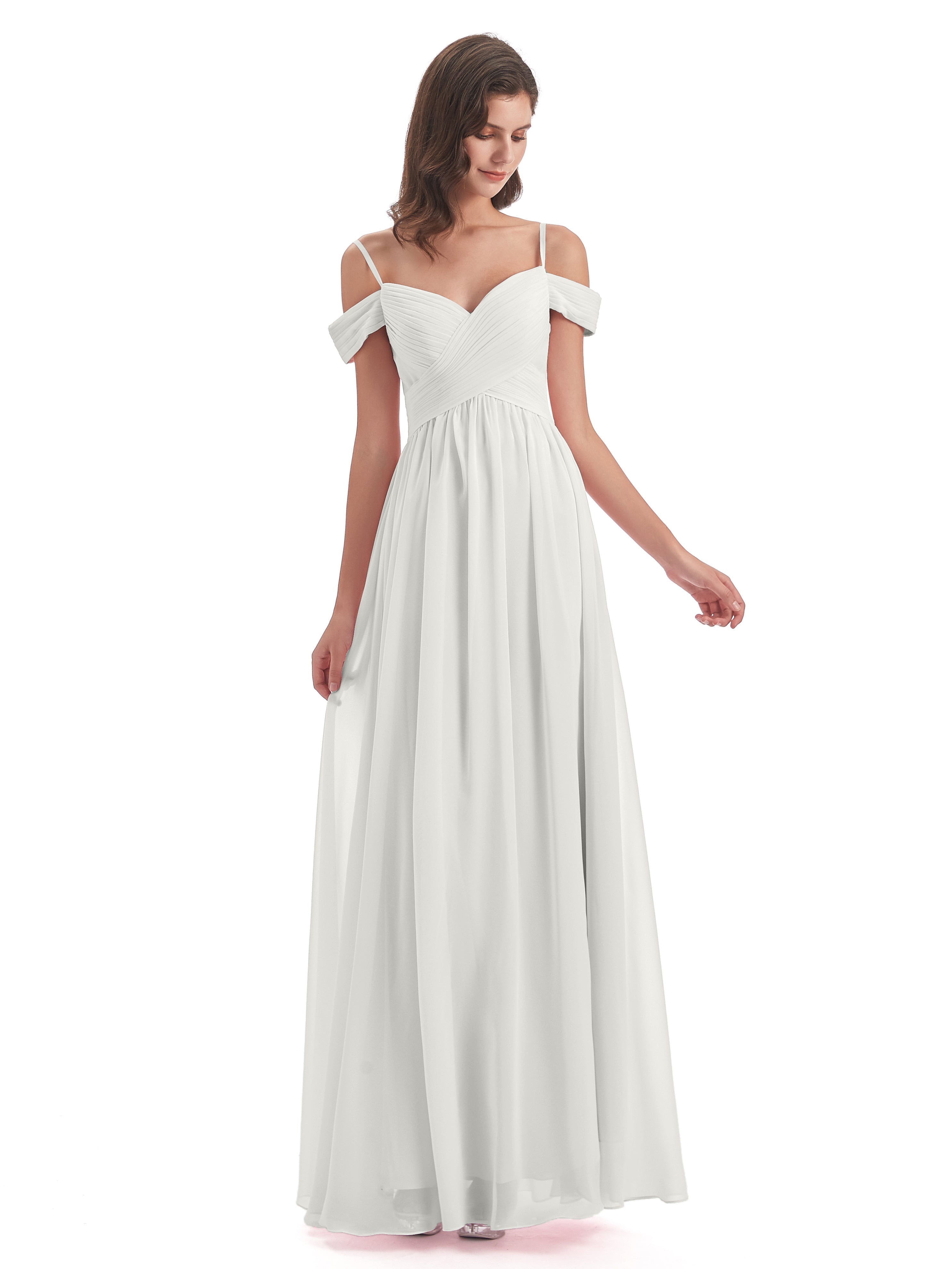 Robe De Demoiselle D Honneur Ivoire Bretelles Spaghetti Trapèze Mousseline Robes Demoiselle D'Honneur