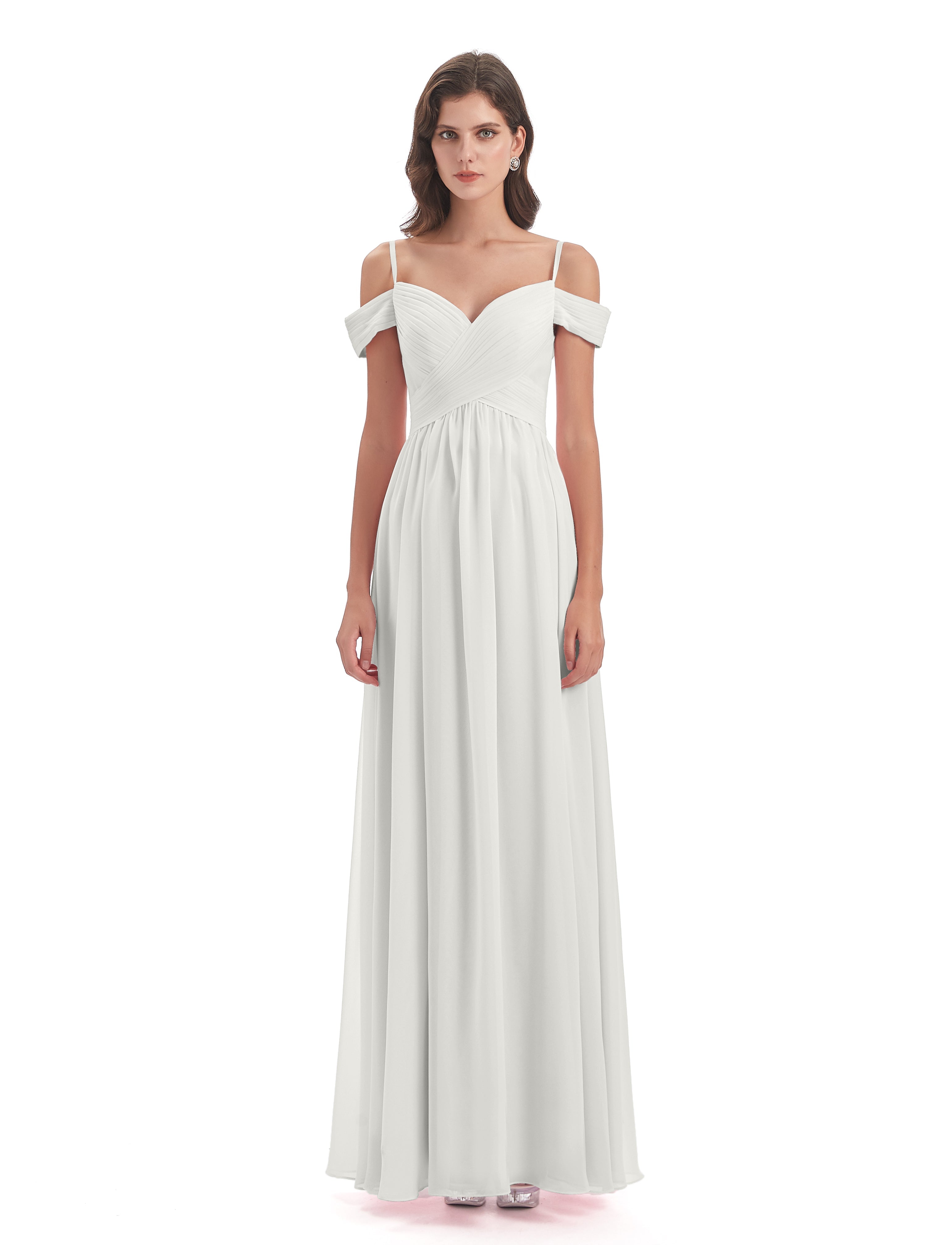 Robe De Demoiselle D Honneur Ivoire Bretelles Spaghetti Trapèze Mousseline Robes Demoiselle D'Honneur