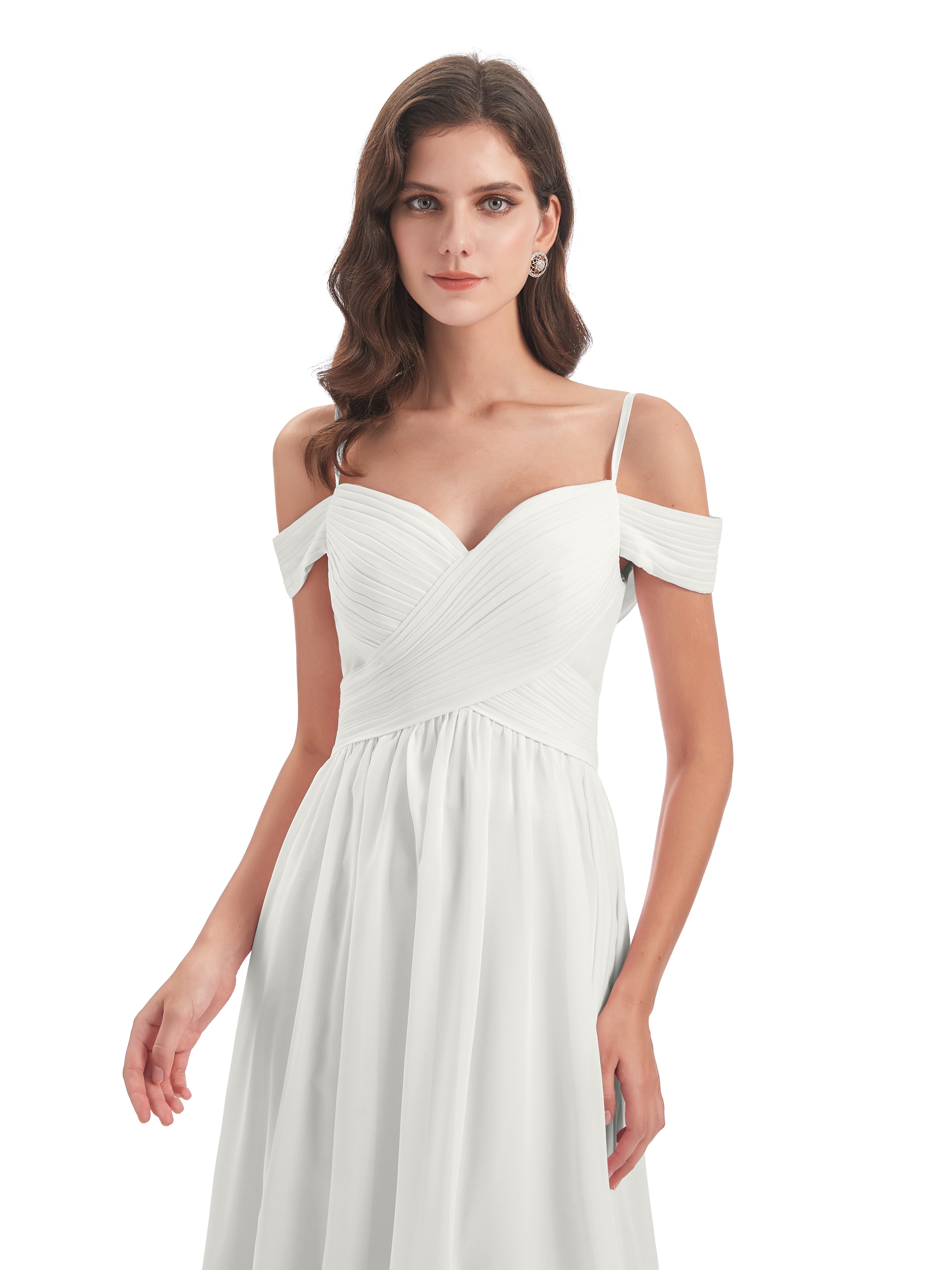 Robe De Demoiselle D Honneur Ivoire Bretelles Spaghetti Trapèze Mousseline Robes Demoiselle D'Honneur