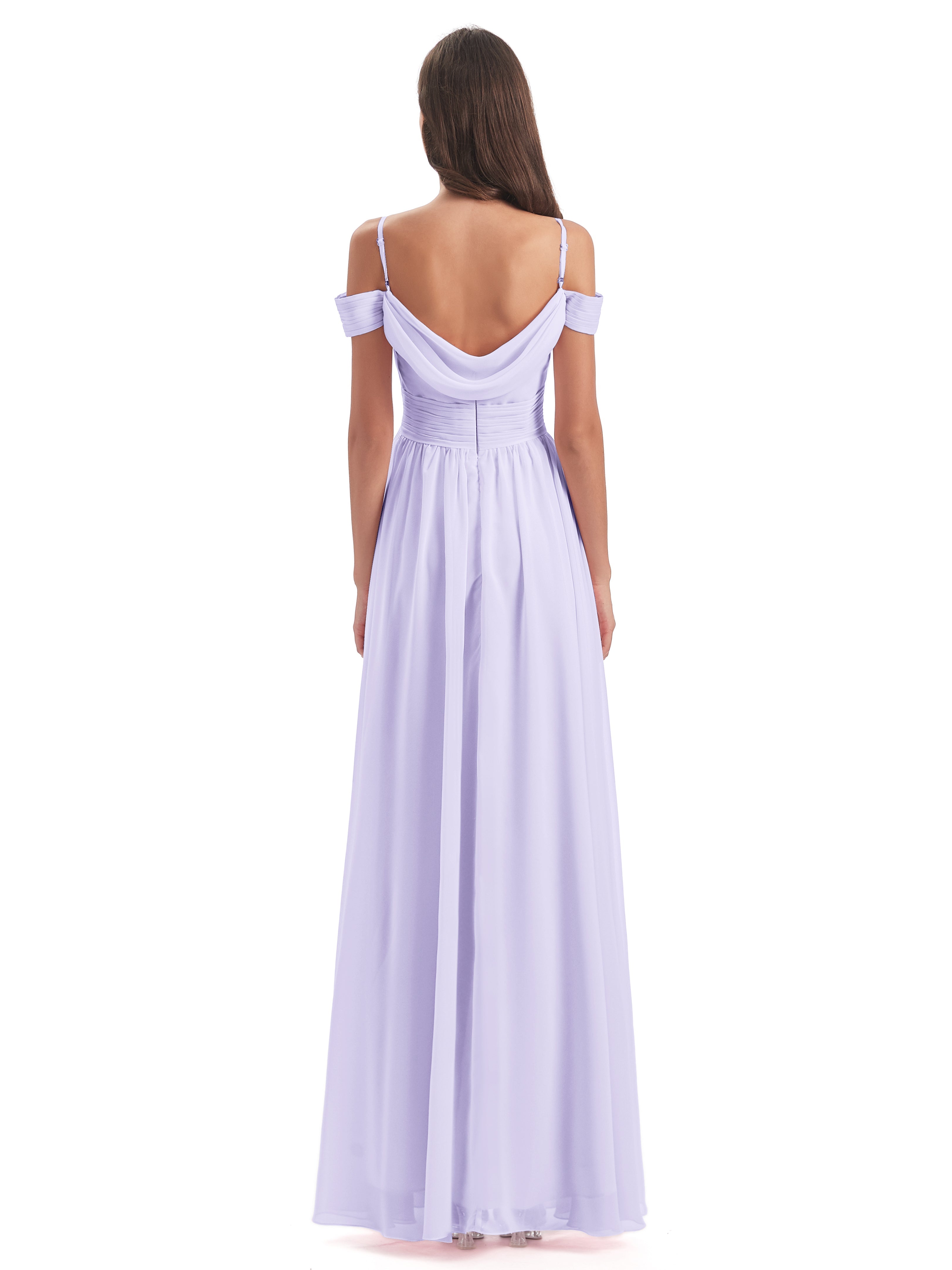 Robe Demoiselle D Honneur Lilas Bretelles Spaghetti Trapèze Mousseline Robes Demoiselle D'Honneur