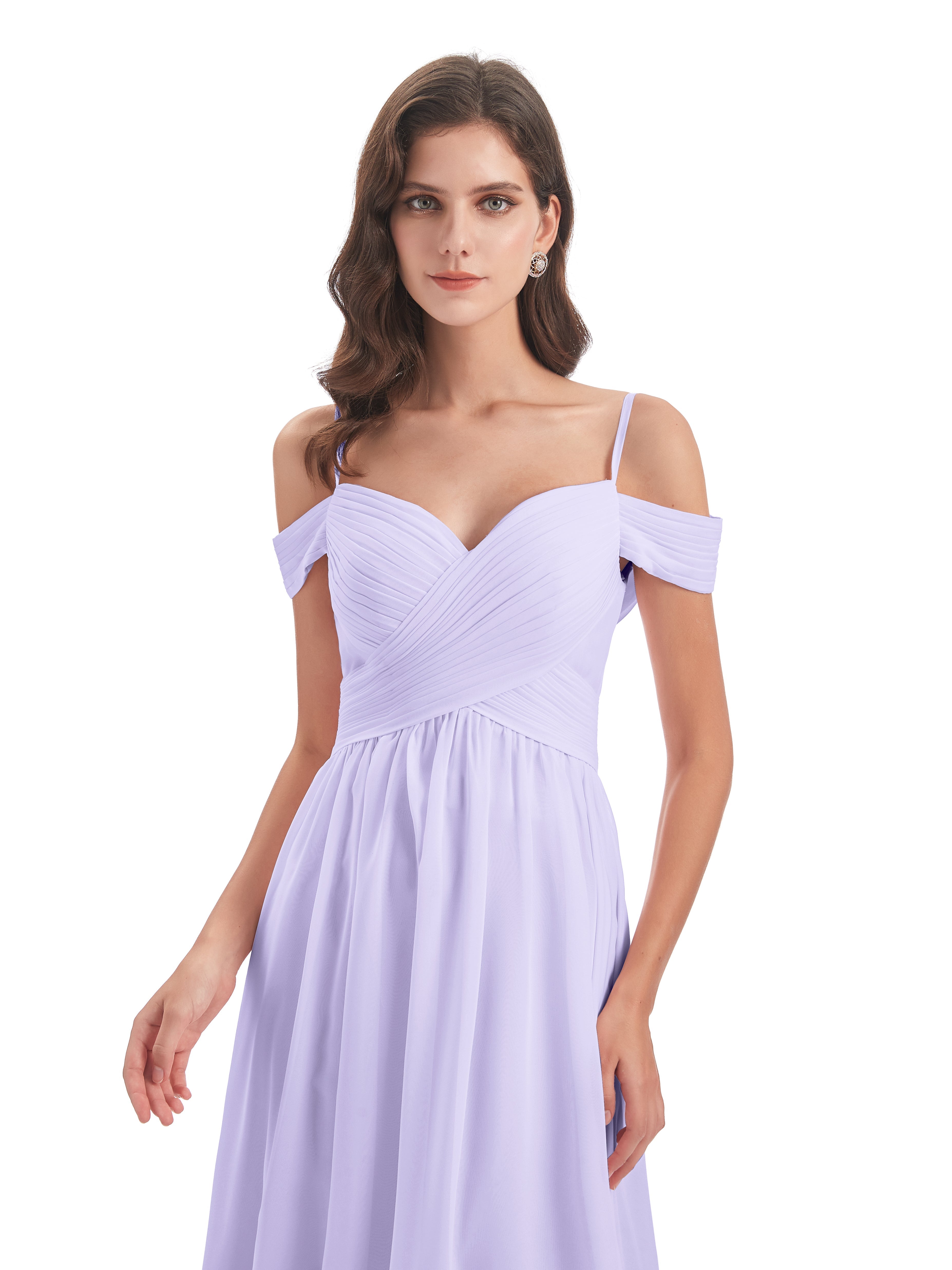 Robe Demoiselle D Honneur Lilas Bretelles Spaghetti Trapèze Mousseline Robes Demoiselle D'Honneur