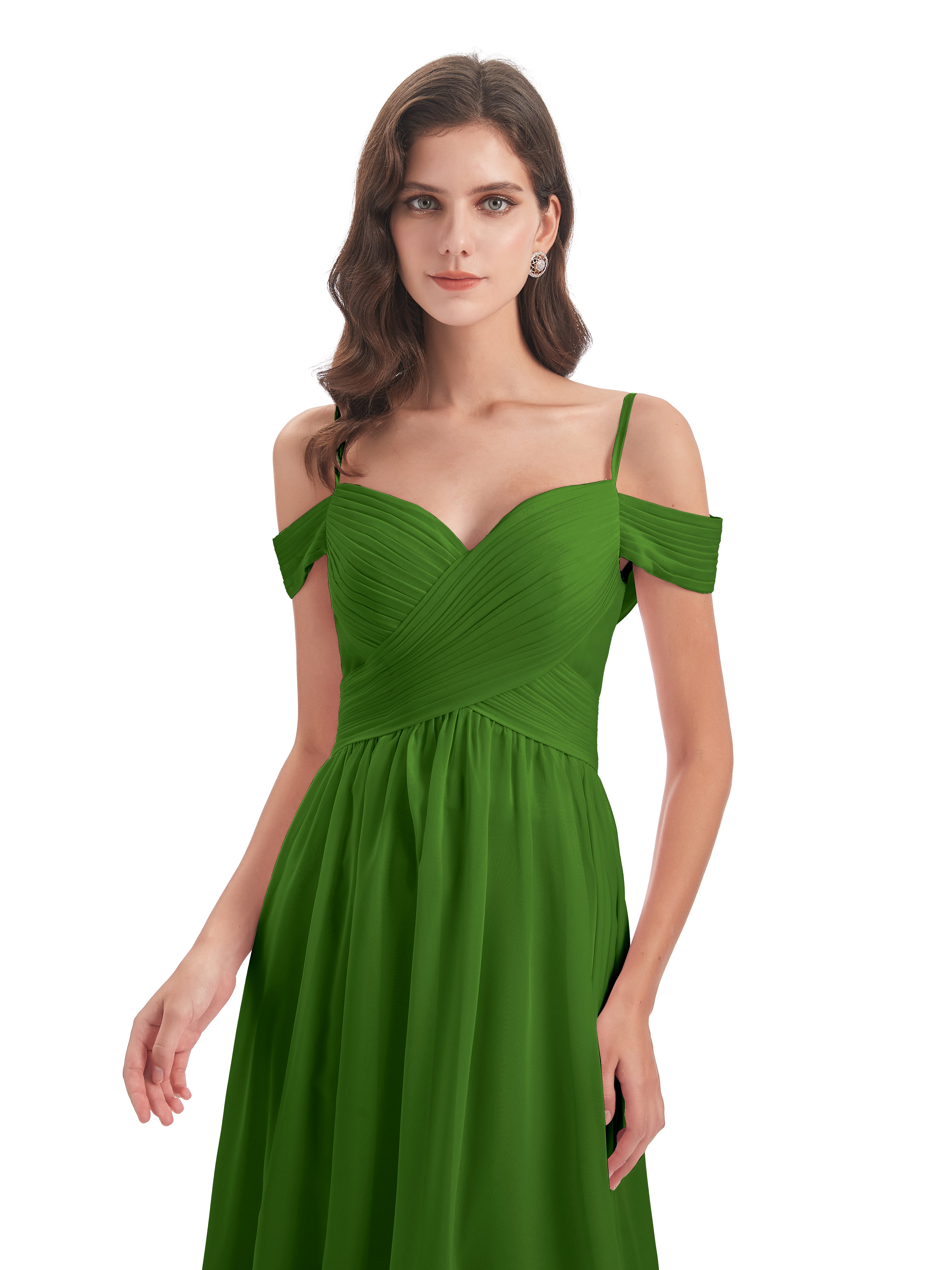 Robes De Demoiselle D'Honneur Vert Mousse Bretelles Spaghetti Trapèze Mousseline Robes Demoiselle D'Honneur