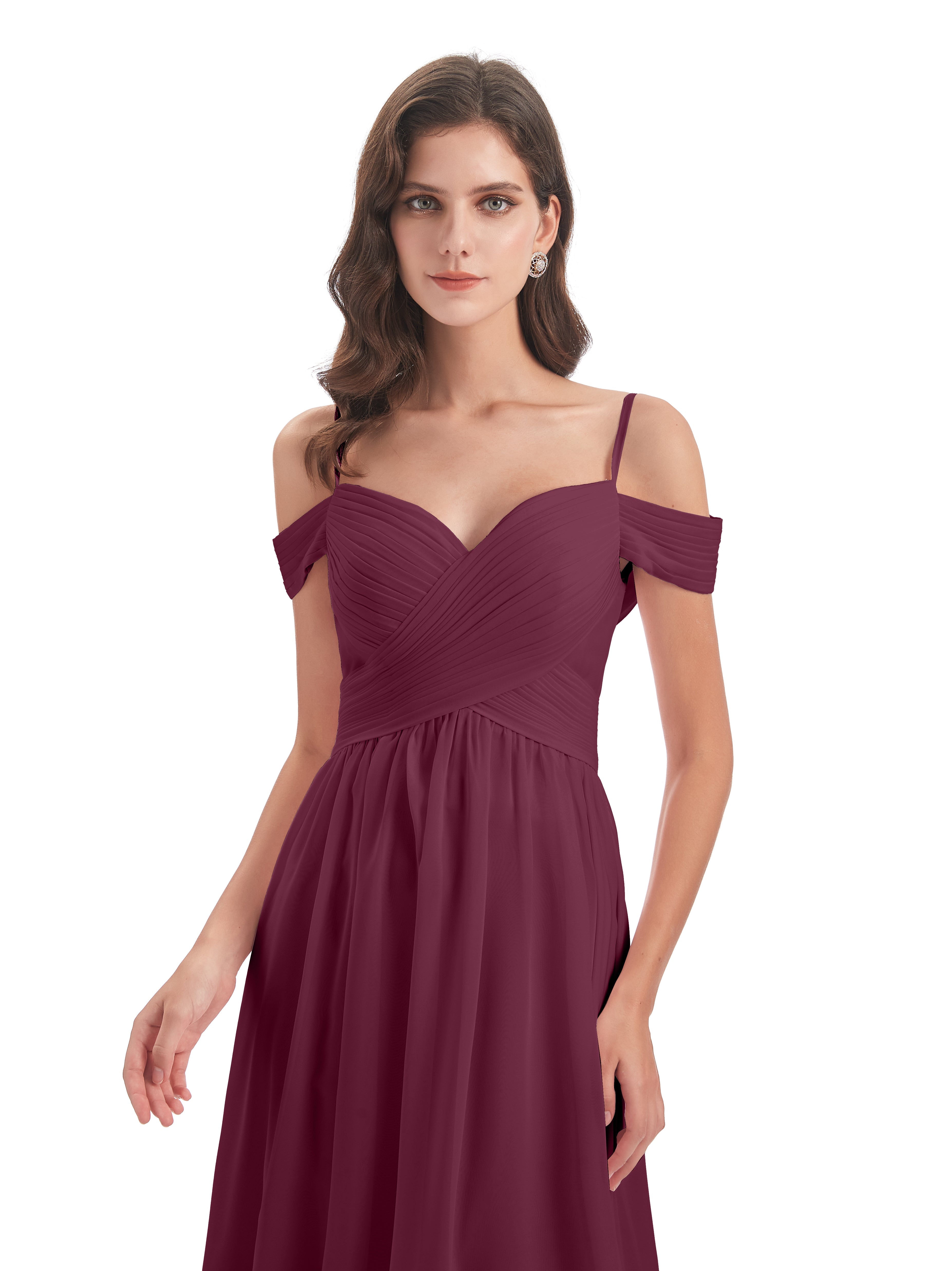 Robes De Demoiselle D'Honneur Mûre Bretelles Spaghetti Trapèze Mousseline Robes Demoiselle D'Honneur