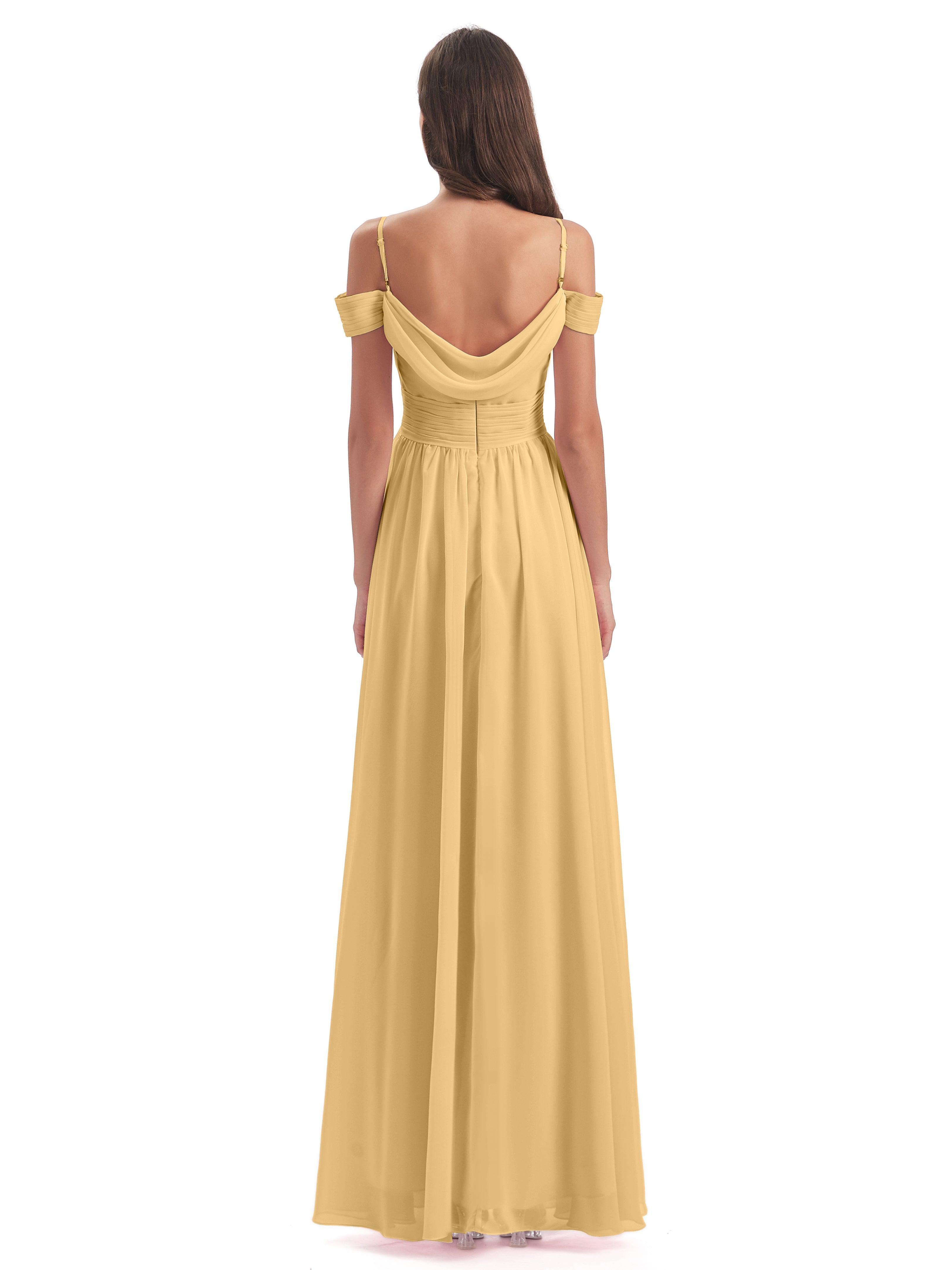Robe Demoiselle D Honneur Dore Bretelles Spaghetti Trapèze Mousseline Robes Demoiselle D'Honneur