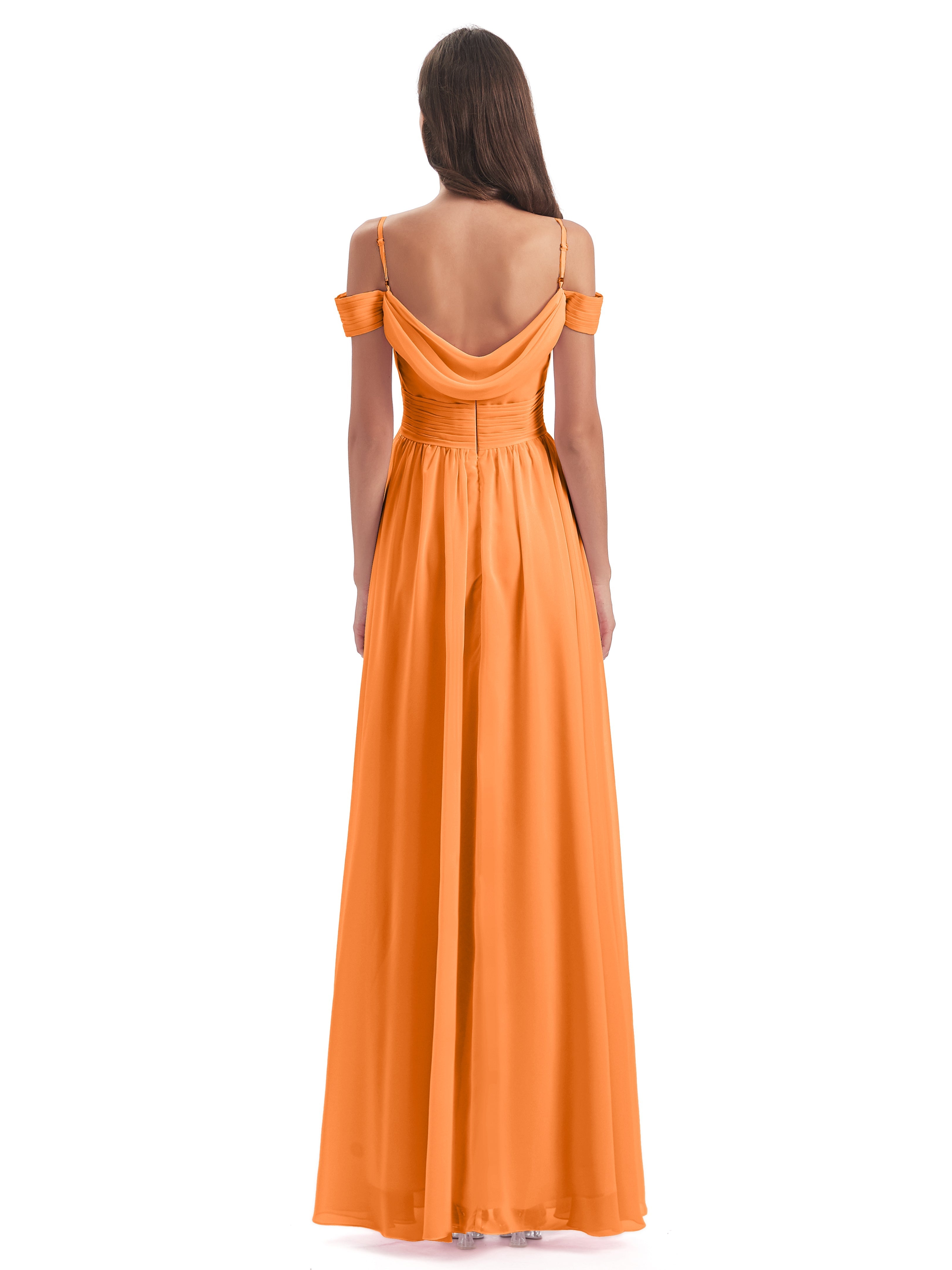Robe Orange Demoiselle D Honneur Bretelles Spaghetti Trapèze Mousseline Robes Demoiselle D'Honneur