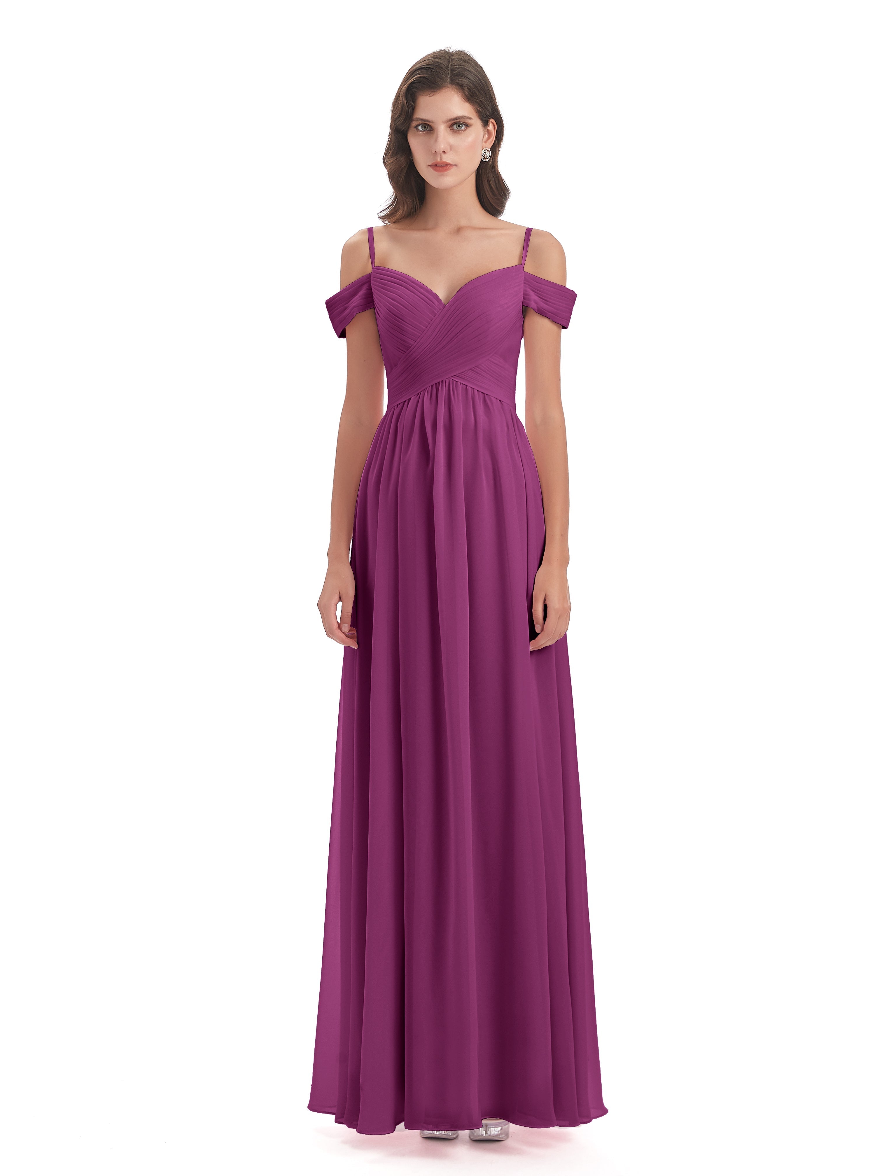 Robes De Demoiselle D'Honneur Orchidée Bretelles Spaghetti Trapèze Mousseline Robes Demoiselle D'Honneur