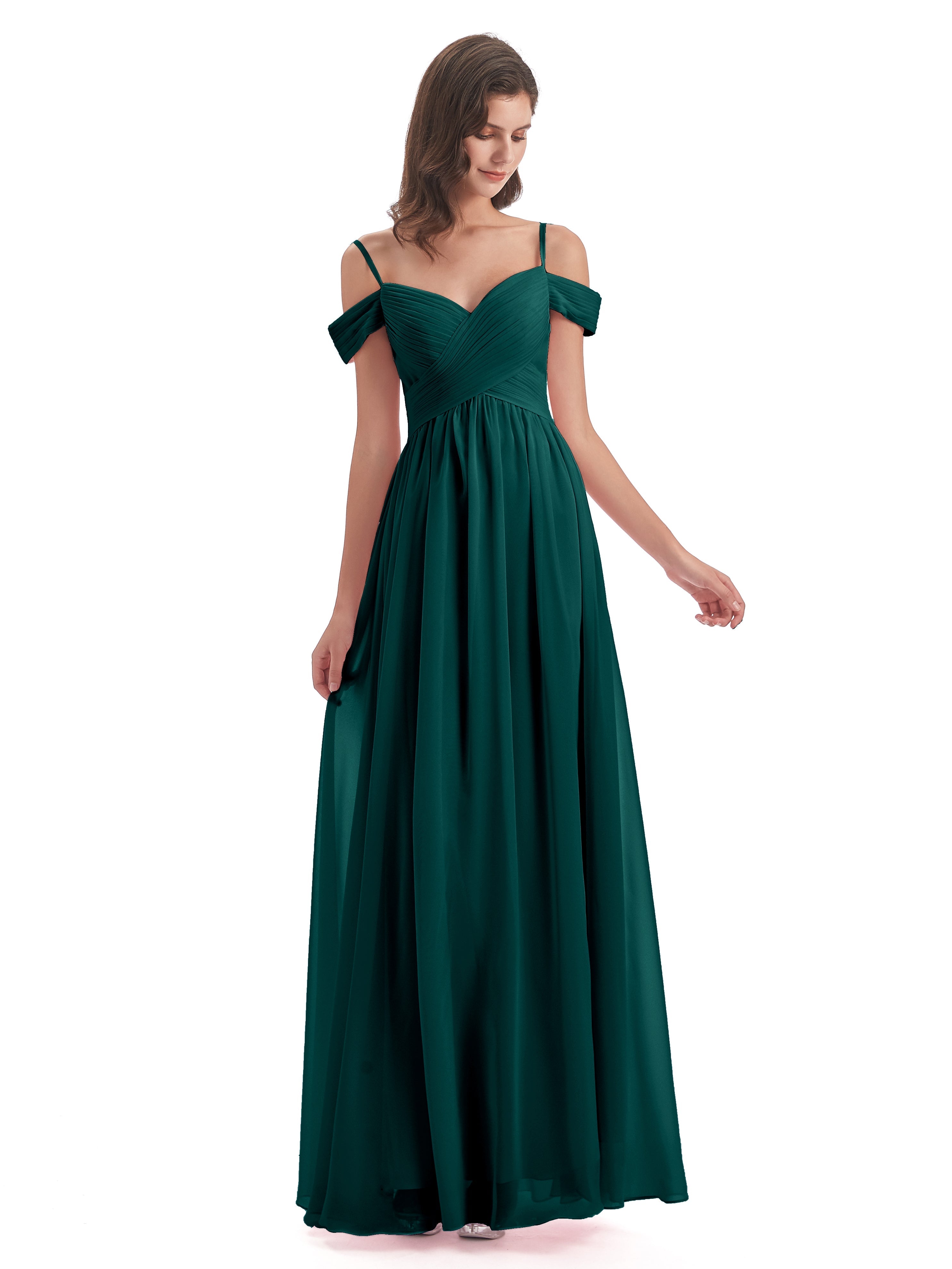 Robes De Demoiselle D'Honneur Couleur Paon Bretelles Spaghetti Trapèze Mousseline Robes Demoiselle D'Honneur