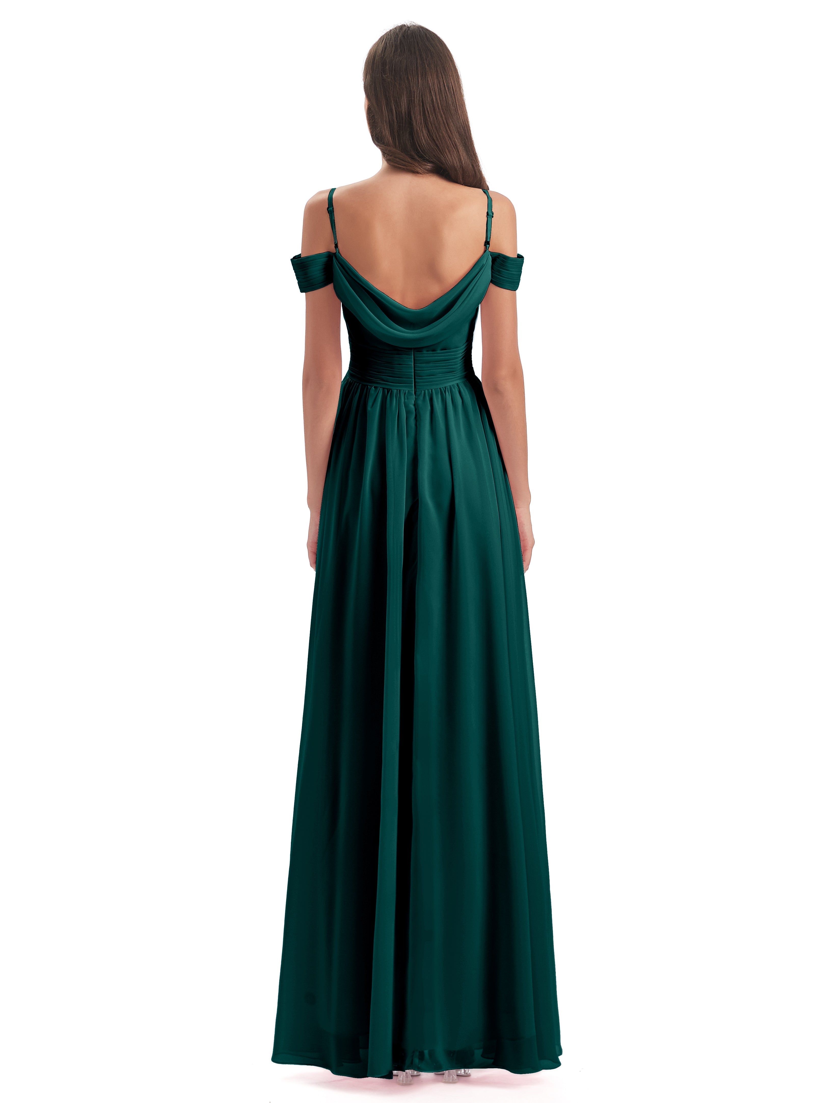 Robes De Demoiselle D'Honneur Couleur Paon Bretelles Spaghetti Trapèze Mousseline Robes Demoiselle D'Honneur
