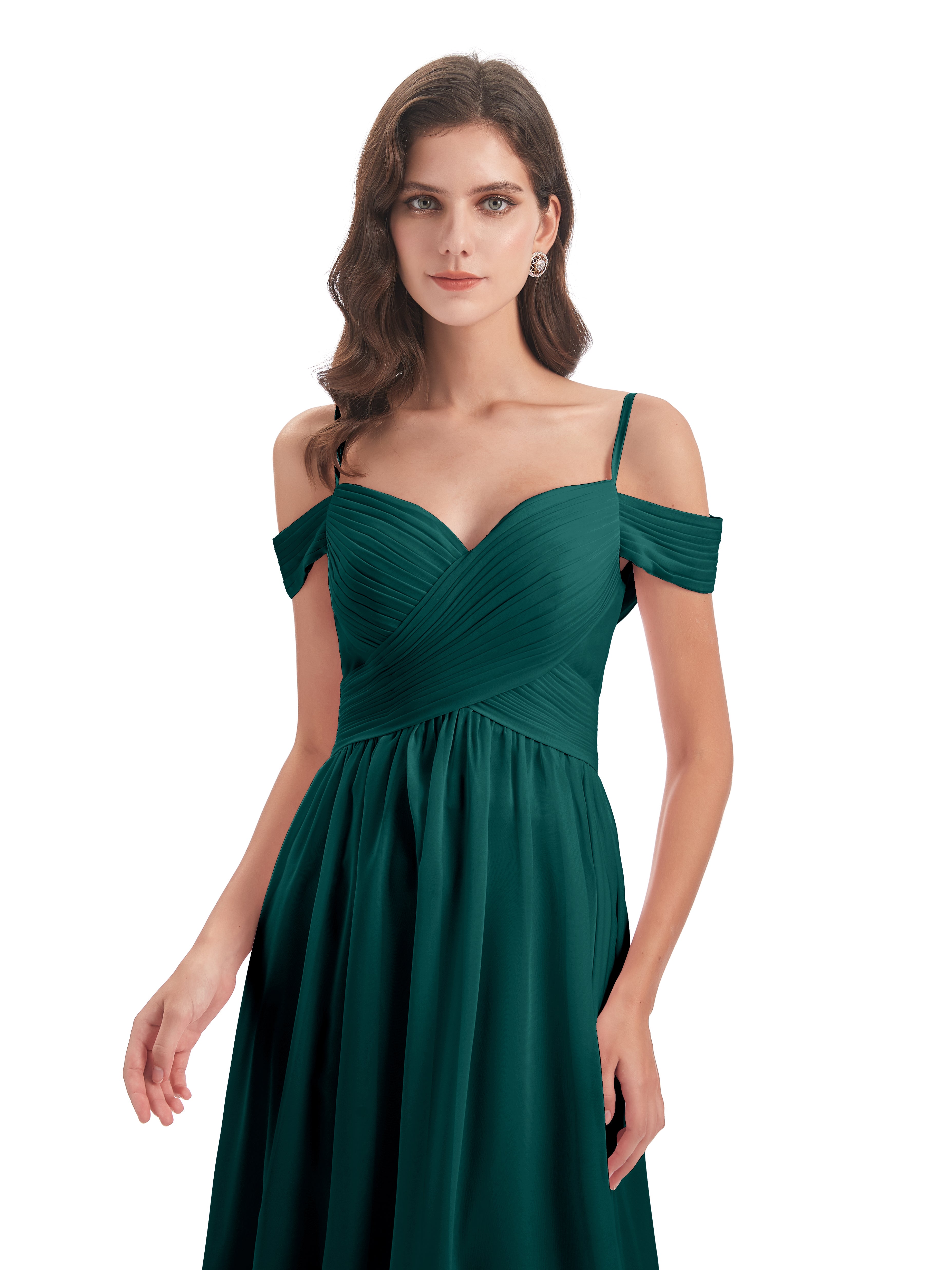 Robes De Demoiselle D'Honneur Couleur Paon Bretelles Spaghetti Trapèze Mousseline Robes Demoiselle D'Honneur