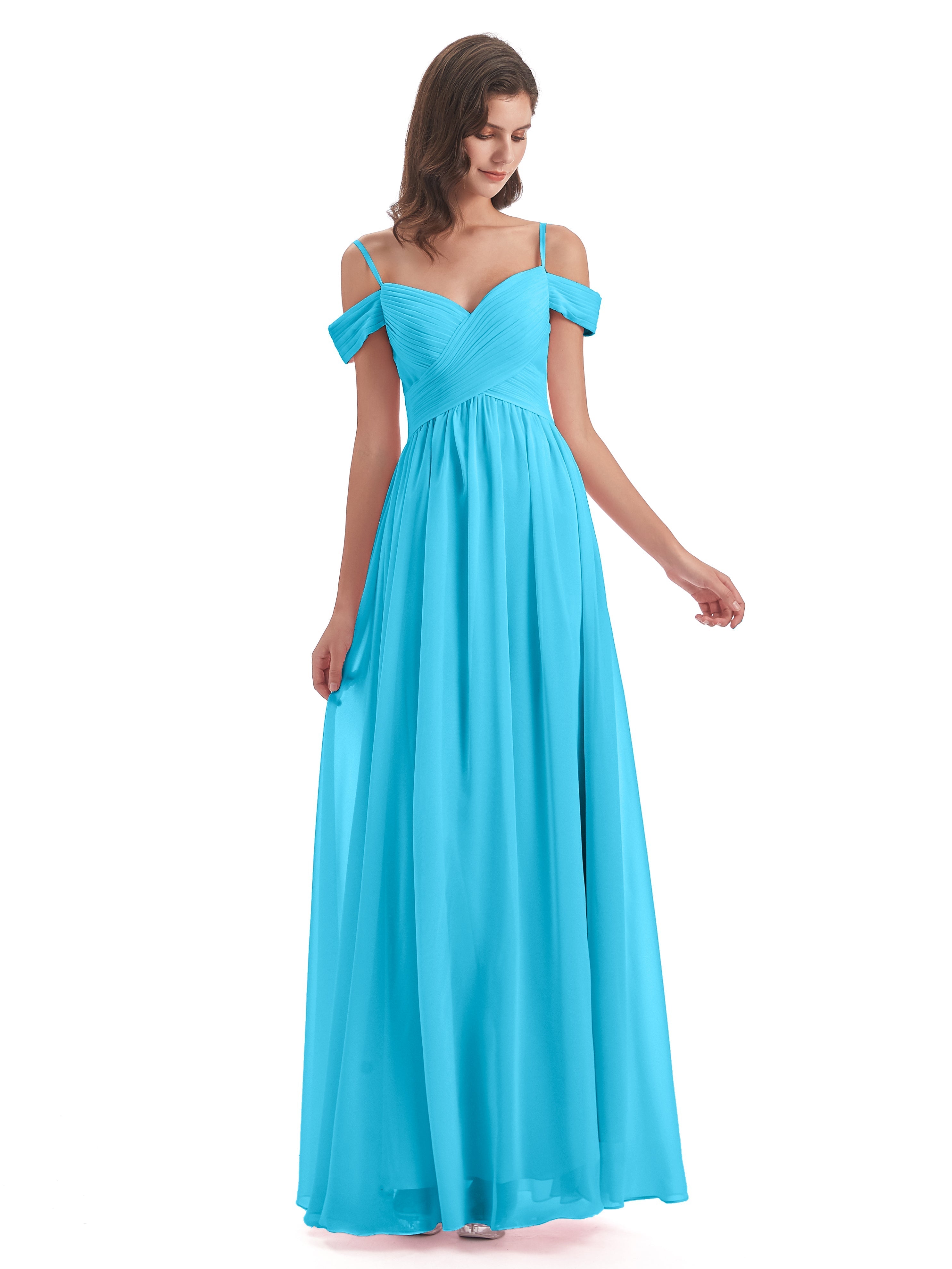 Robe De Demoiselle D'Honneur En Piscine Bretelles Spaghetti Trapèze Mousseline Robes Demoiselle D'Honneur