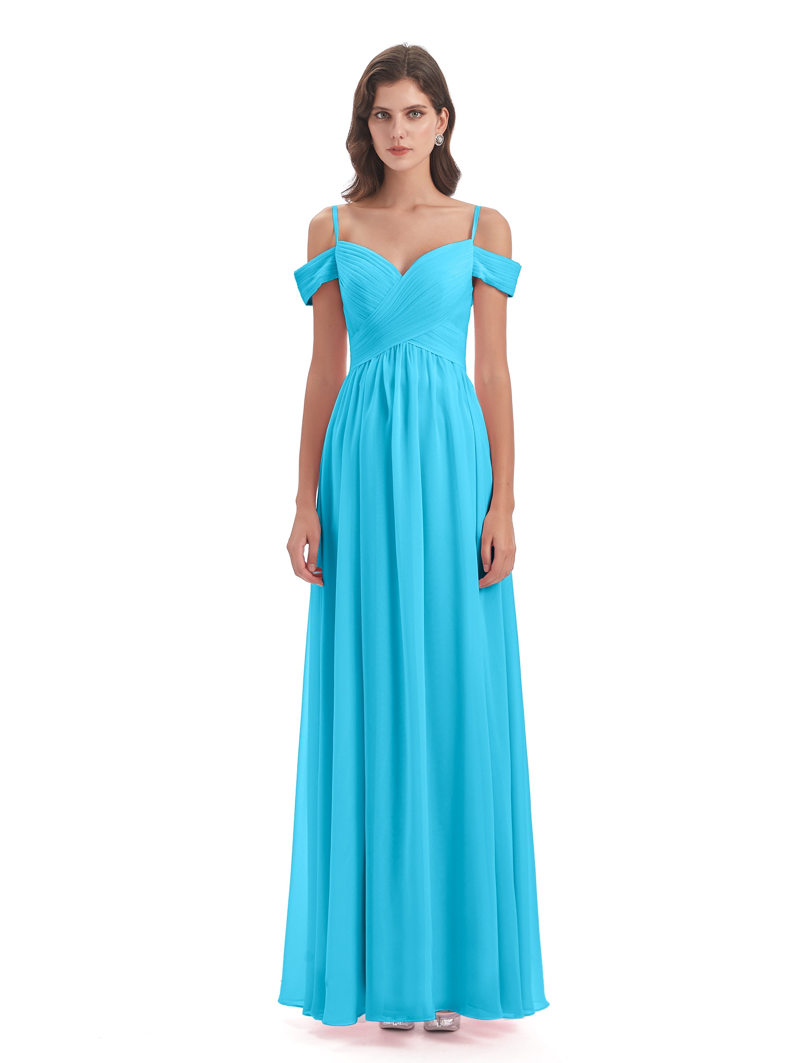 Robe De Demoiselle D'Honneur En Piscine Bretelles Spaghetti Trapèze Mousseline Robes Demoiselle D'Honneur