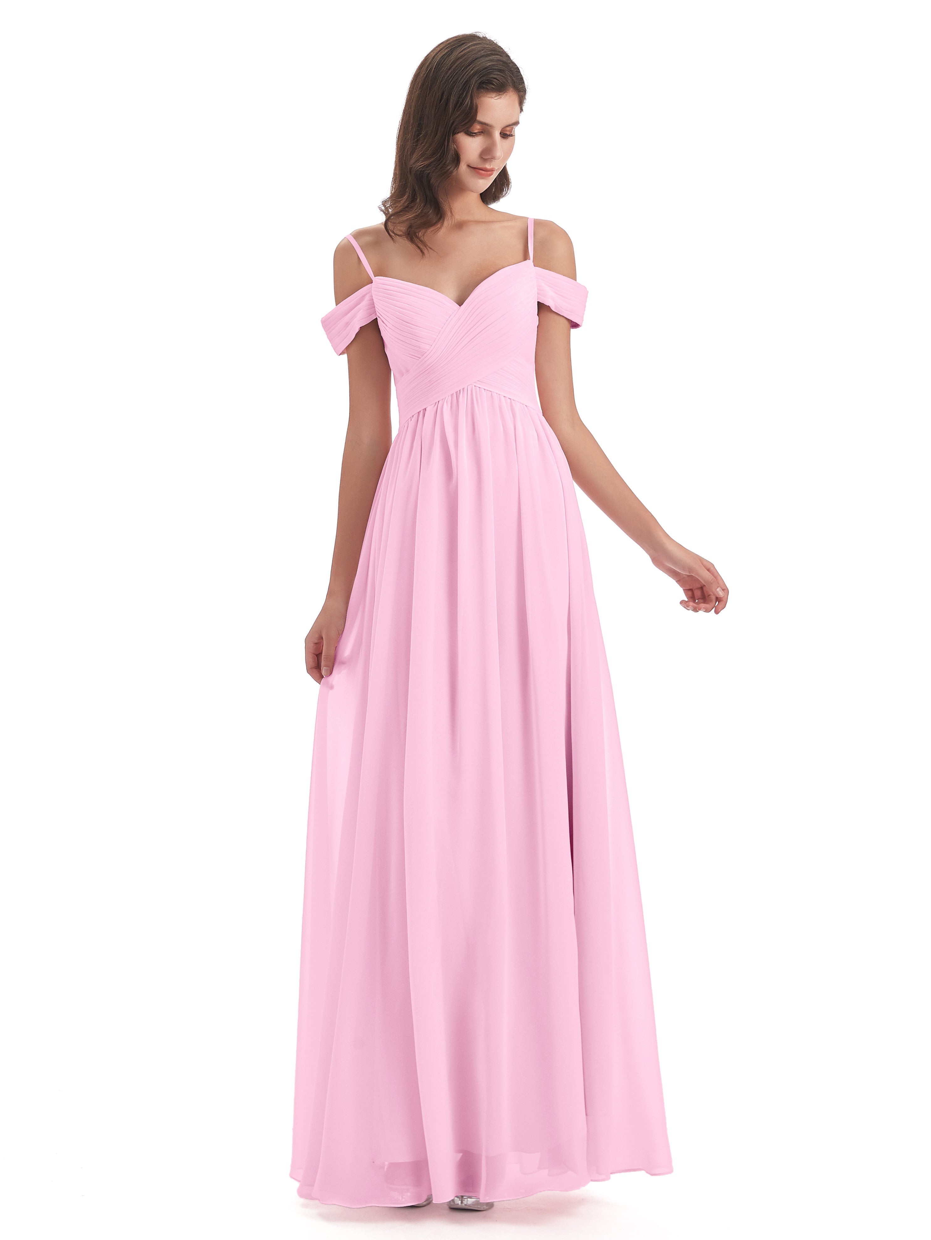 Robe Demoiselle D Honneur Rose Bonbon Bretelles Spaghetti Trapèze Mousseline Robes Demoiselle D'Honneur