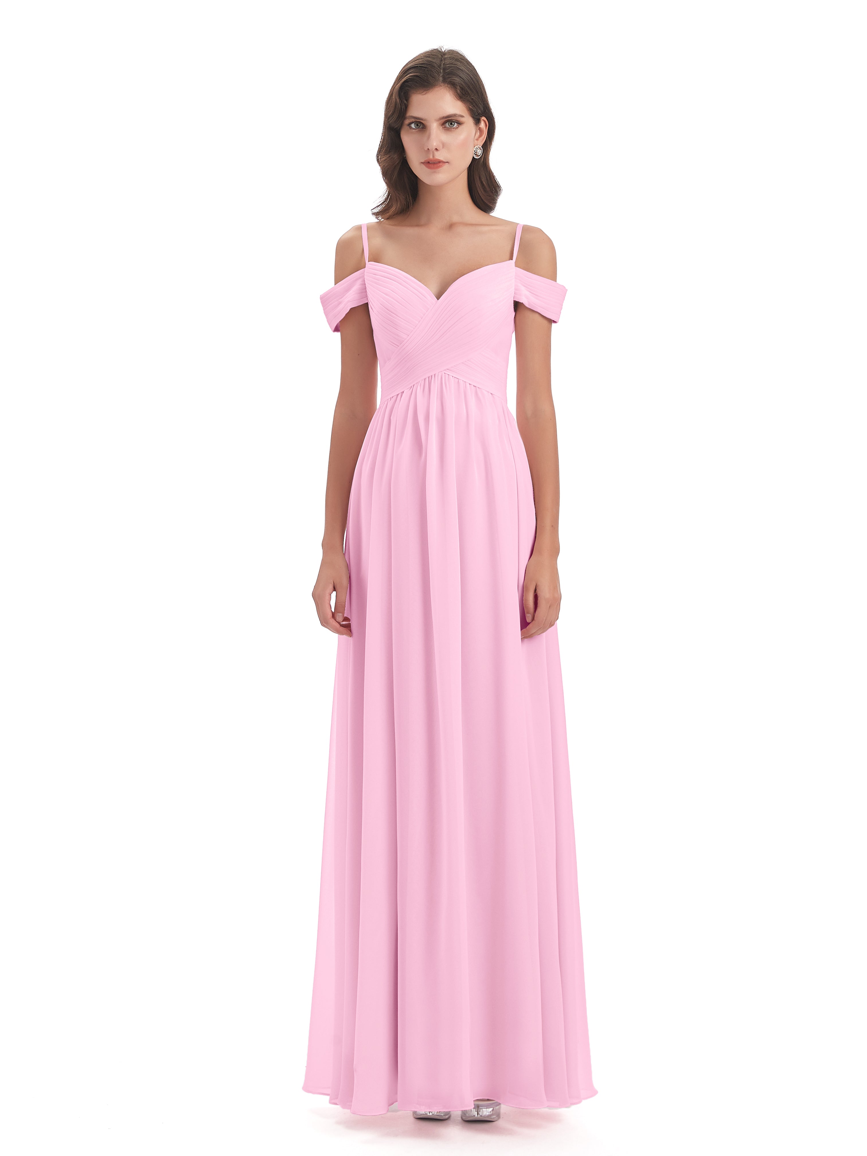 Robe Demoiselle D Honneur Rose Bonbon Bretelles Spaghetti Trapèze Mousseline Robes Demoiselle D'Honneur