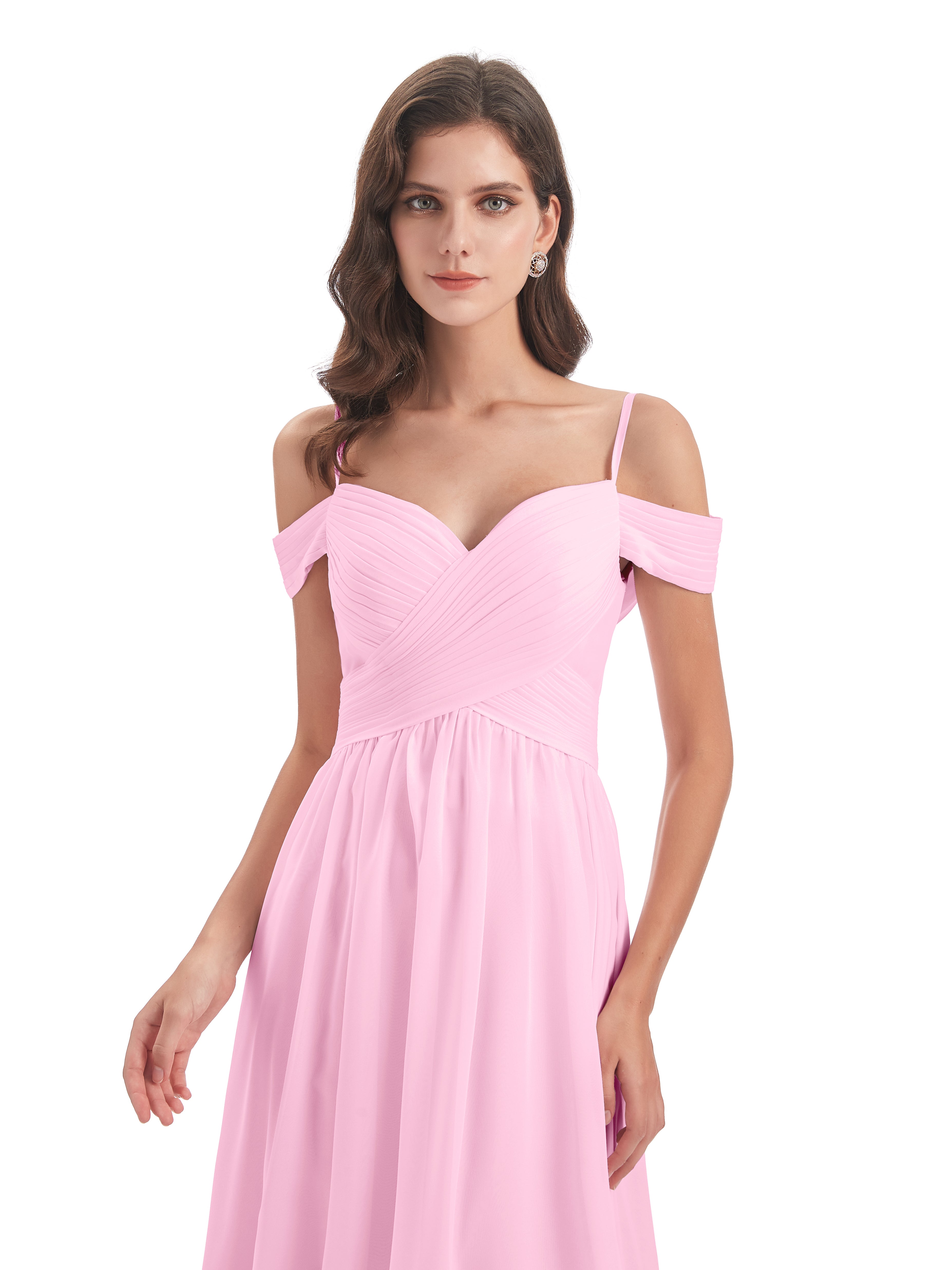 Robe Demoiselle D Honneur Rose Bonbon Bretelles Spaghetti Trapèze Mousseline Robes Demoiselle D'Honneur