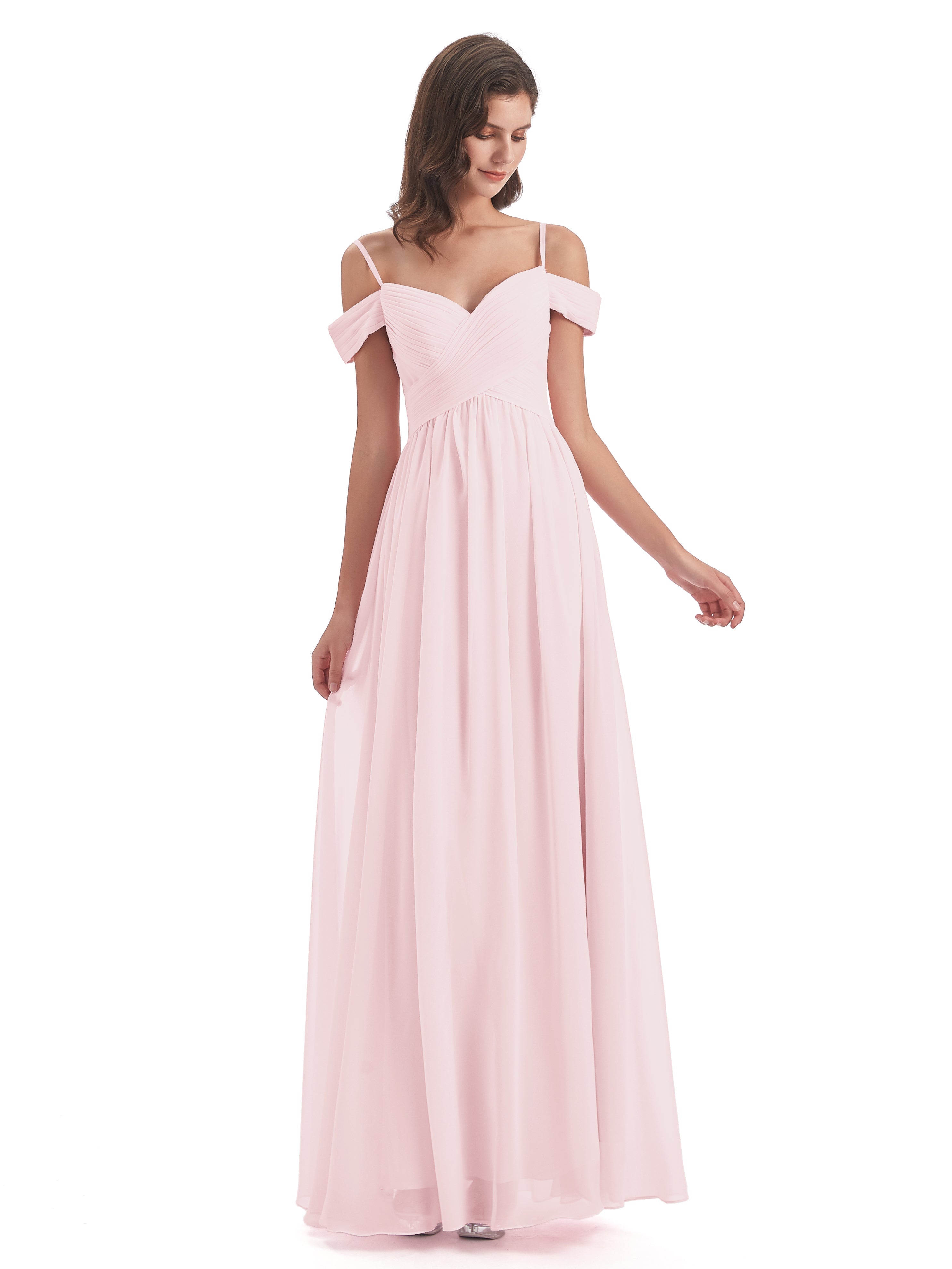 Rose Pale Robe Demoiselle D Honneur Bretelles Spaghetti Trapèze Mousseline Robes Demoiselle D'Honneur