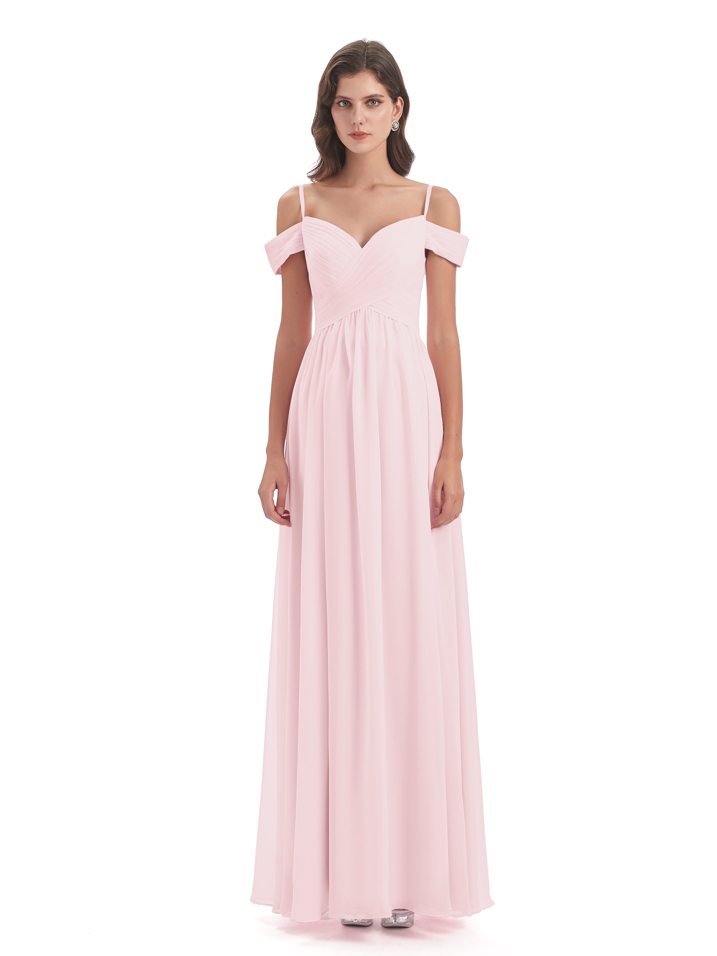 Rose Pale Robe Demoiselle D Honneur Bretelles Spaghetti Trapèze Mousseline Robes Demoiselle D'Honneur