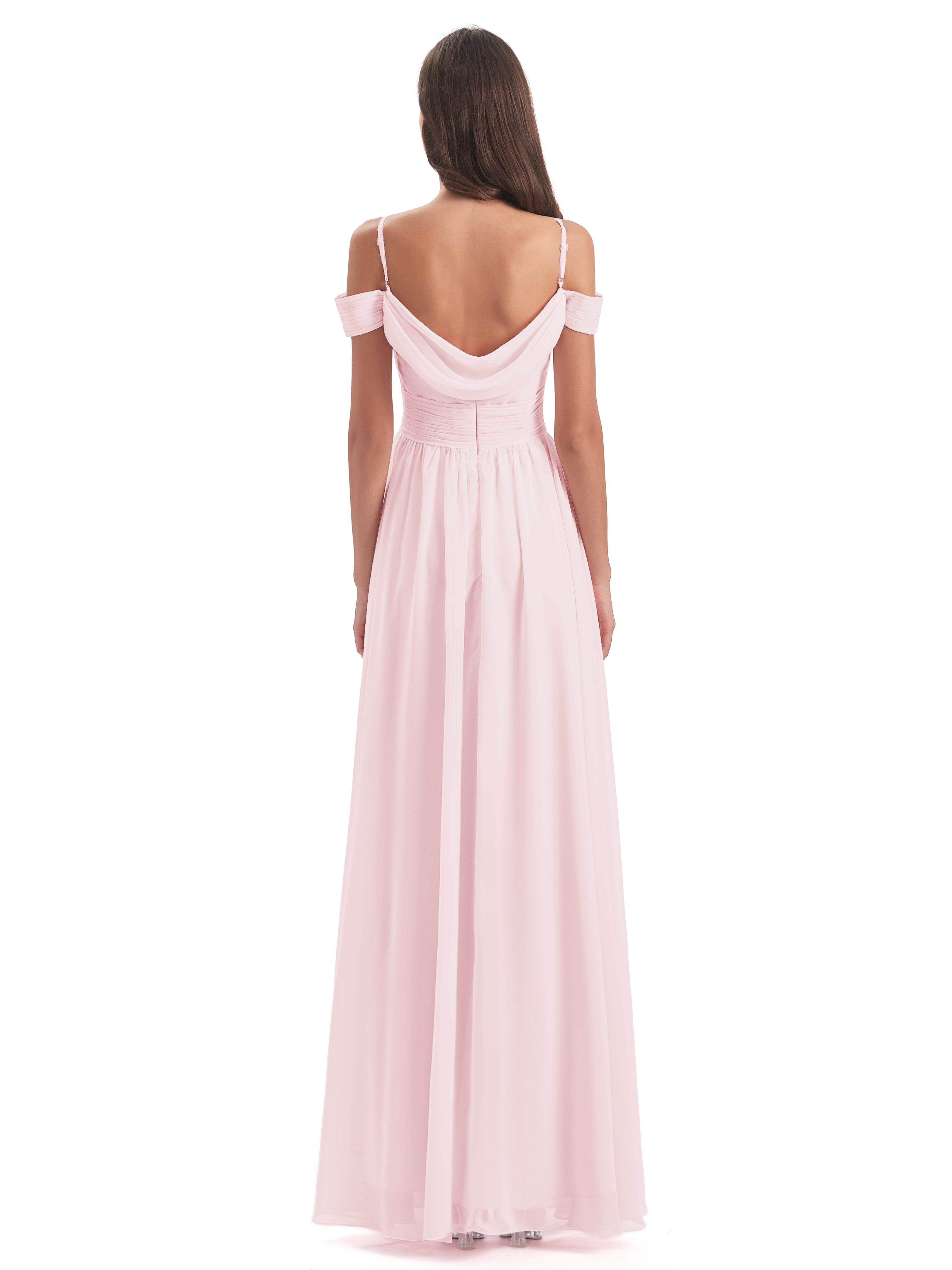 Rose Pale Robe Demoiselle D Honneur Bretelles Spaghetti Trapèze Mousseline Robes Demoiselle D'Honneur