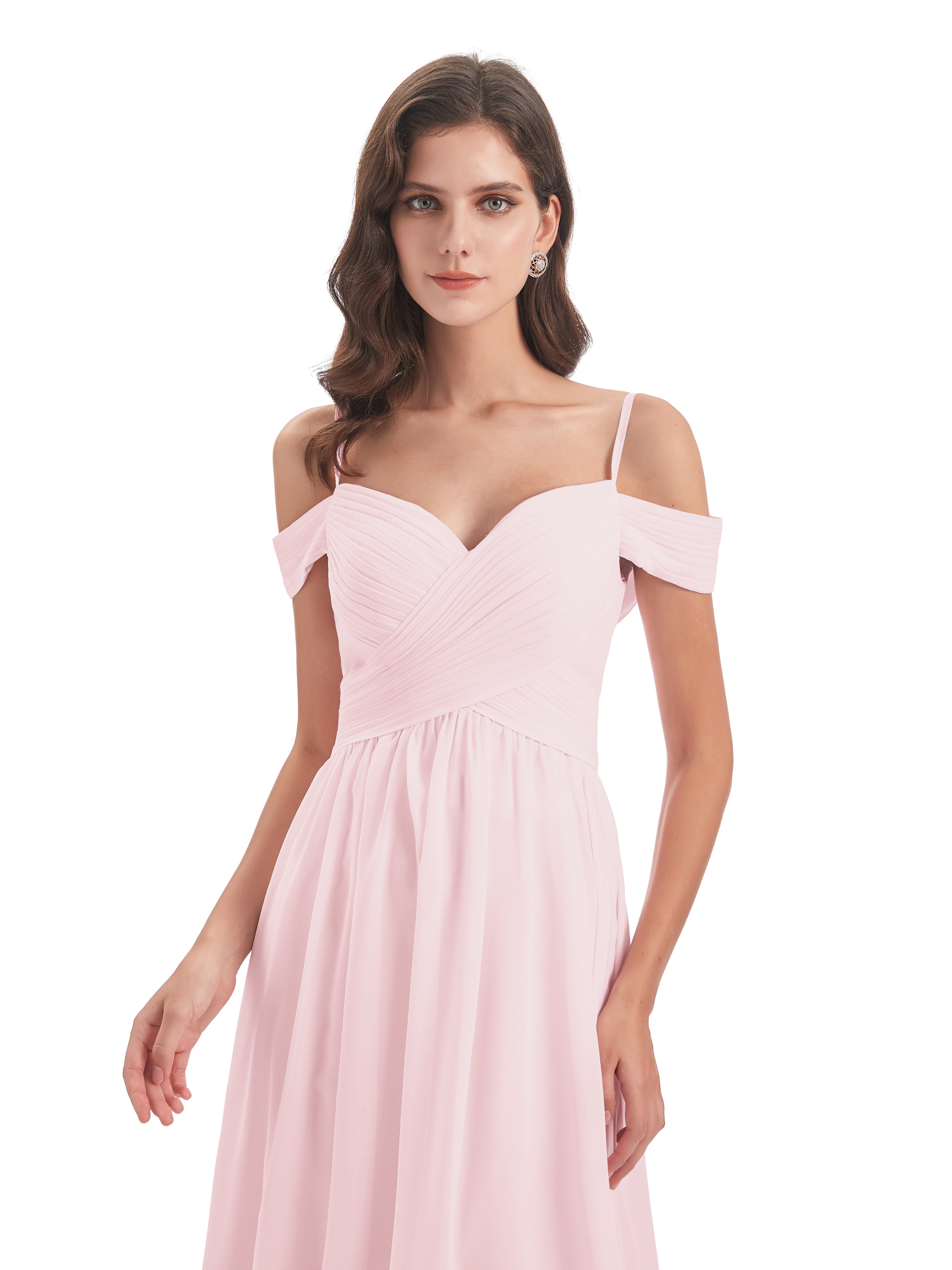 Rose Pale Robe Demoiselle D Honneur Bretelles Spaghetti Trapèze Mousseline Robes Demoiselle D'Honneur