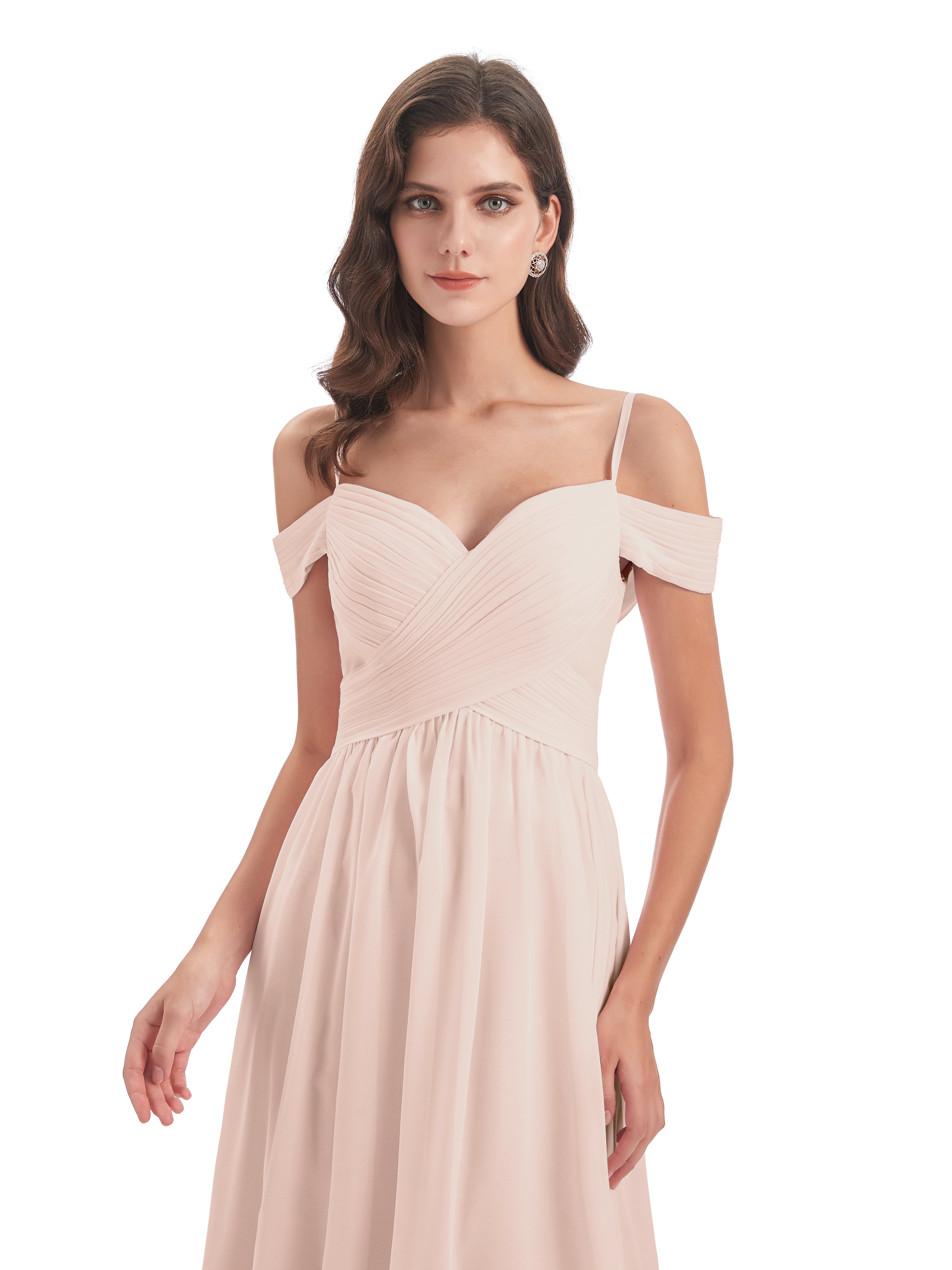 Robe Demoiselle D Honneur Rose Perle Bretelles Spaghetti Trapèze Mousseline Robes Demoiselle D'Honneur