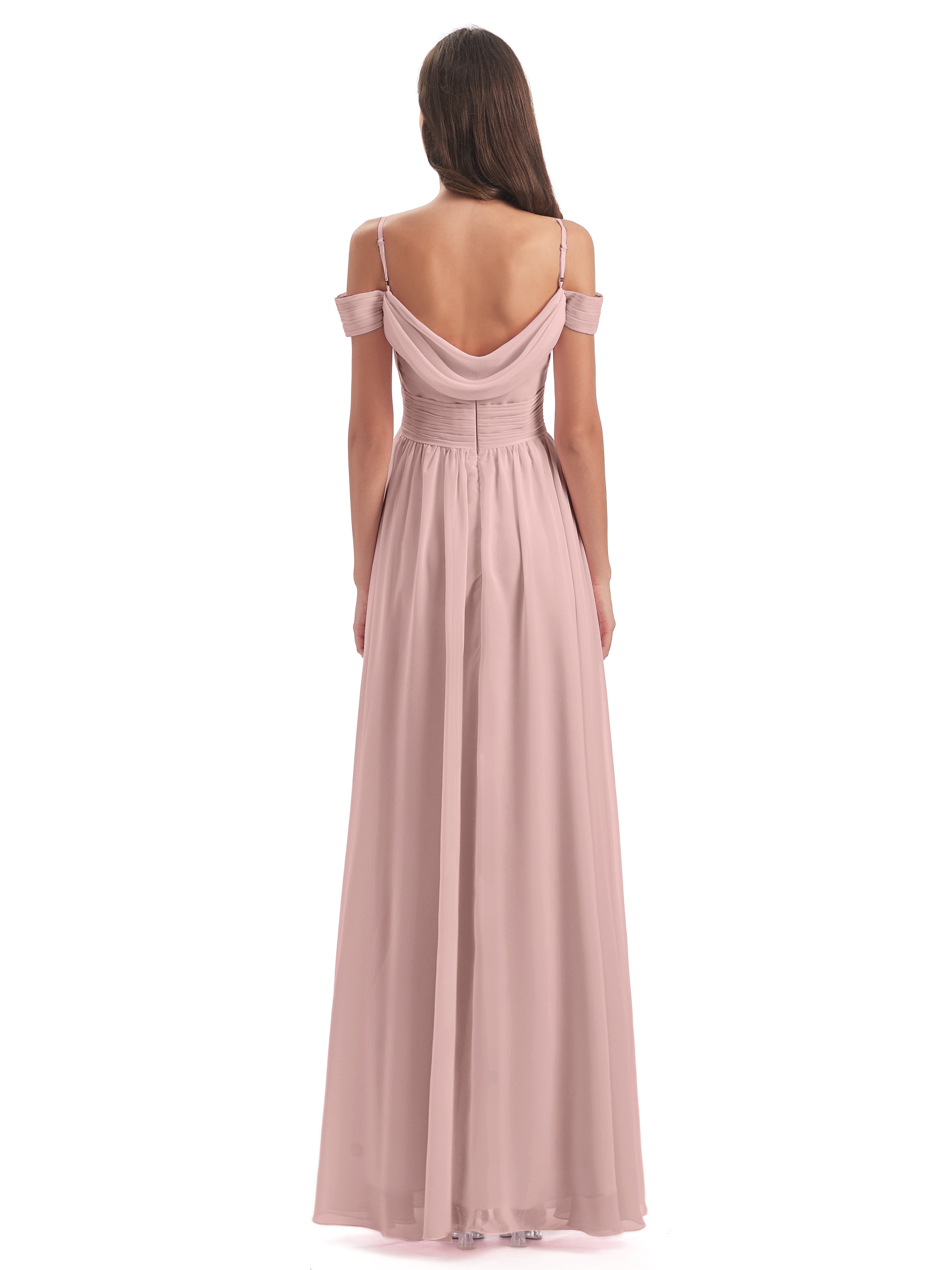 Robe De Demoiselle D Honneur Rose Poudré Bretelles Spaghetti Trapèze Mousseline Robes Demoiselle D'Honneur