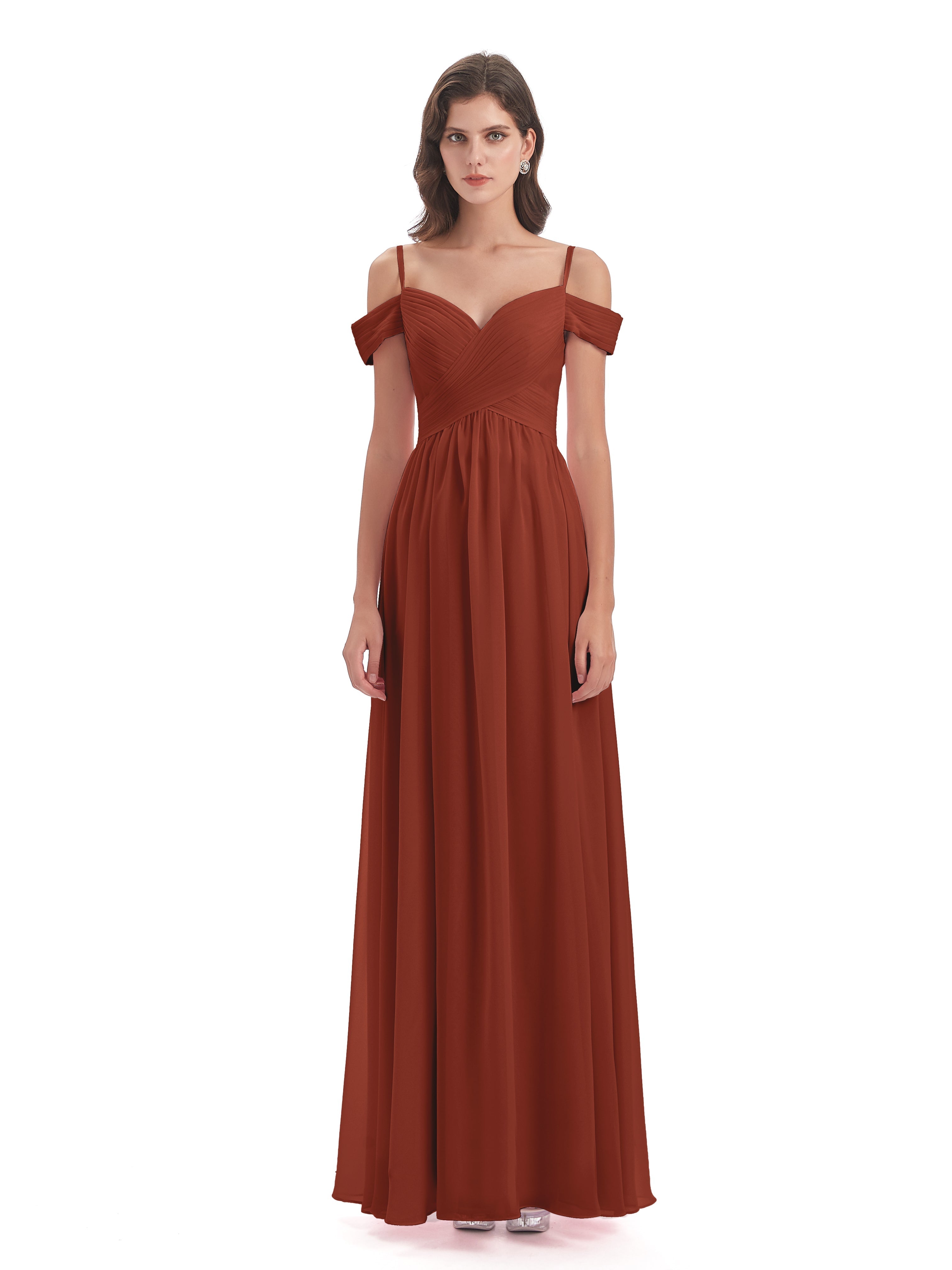 Robe Rouille Demoiselle D Honneur Bretelles Spaghetti Trapèze Mousseline Robes Demoiselle D'Honneur