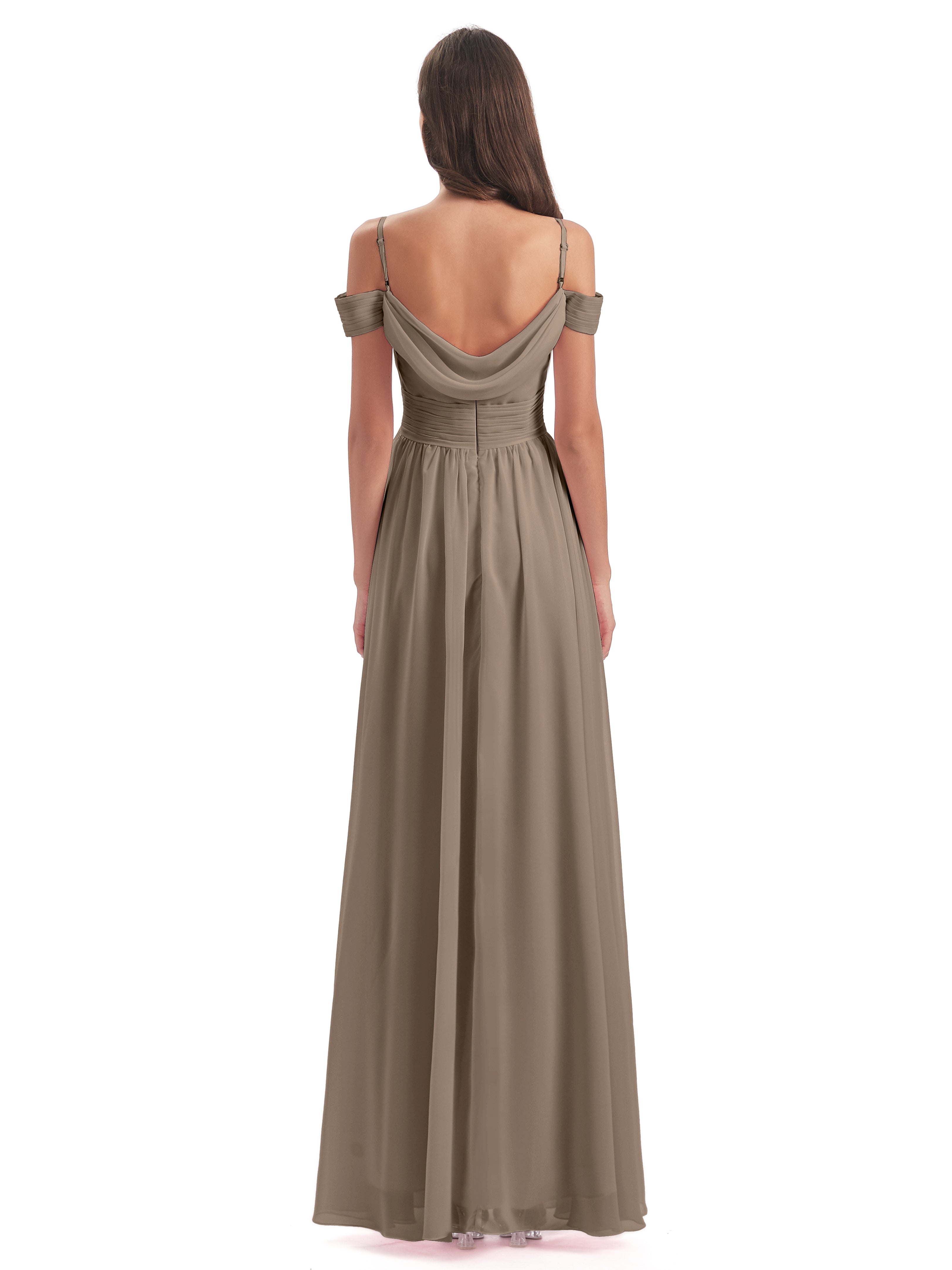 Couleur Taupe Robe Bretelles Spaghetti Trapèze Mousseline Robes Demoiselle D'Honneur
