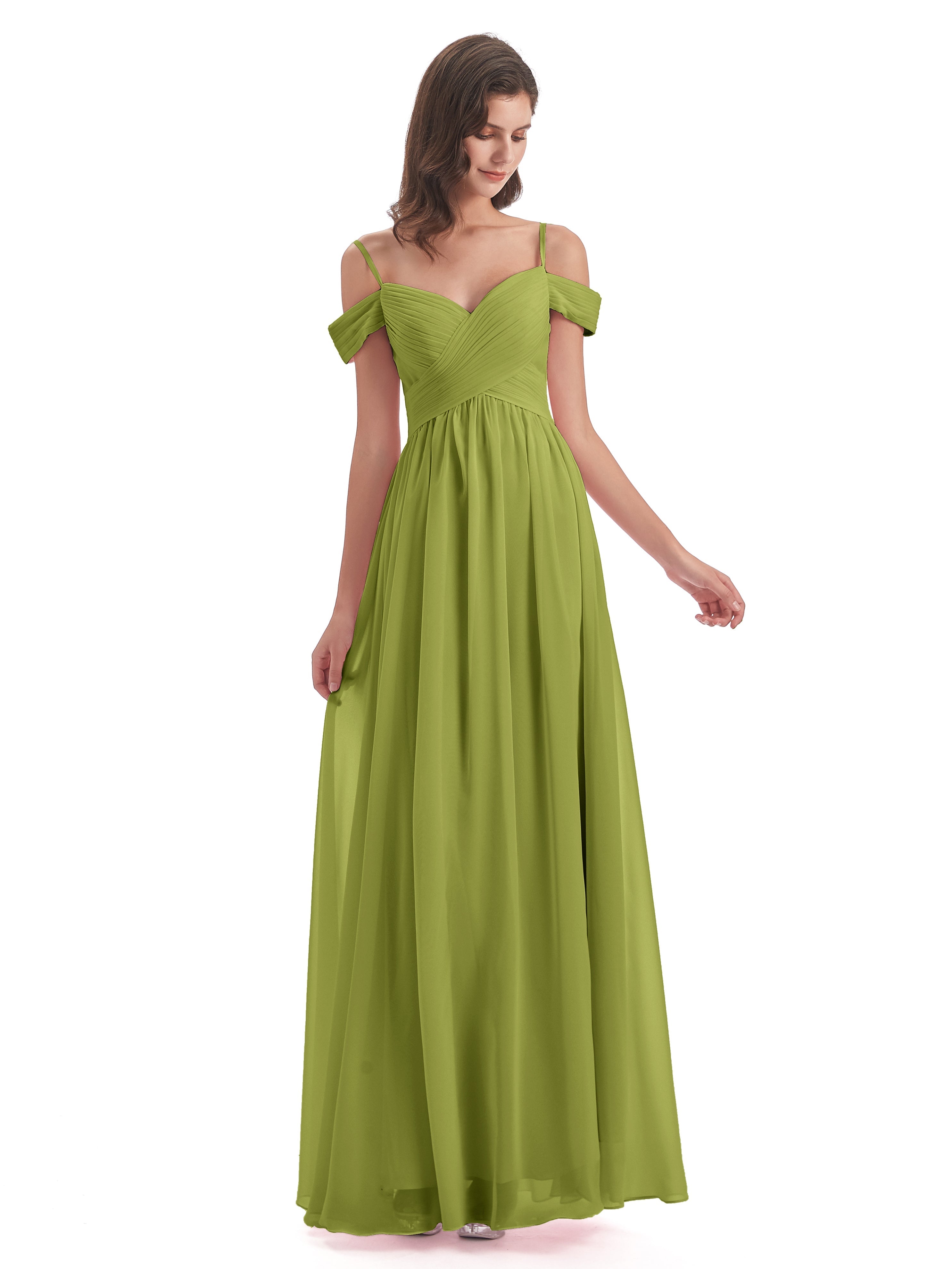 Robes De Demoiselle D'Honneur Trèfle Bretelles Spaghetti Trapèze Mousseline Robes Demoiselle D'Honneur