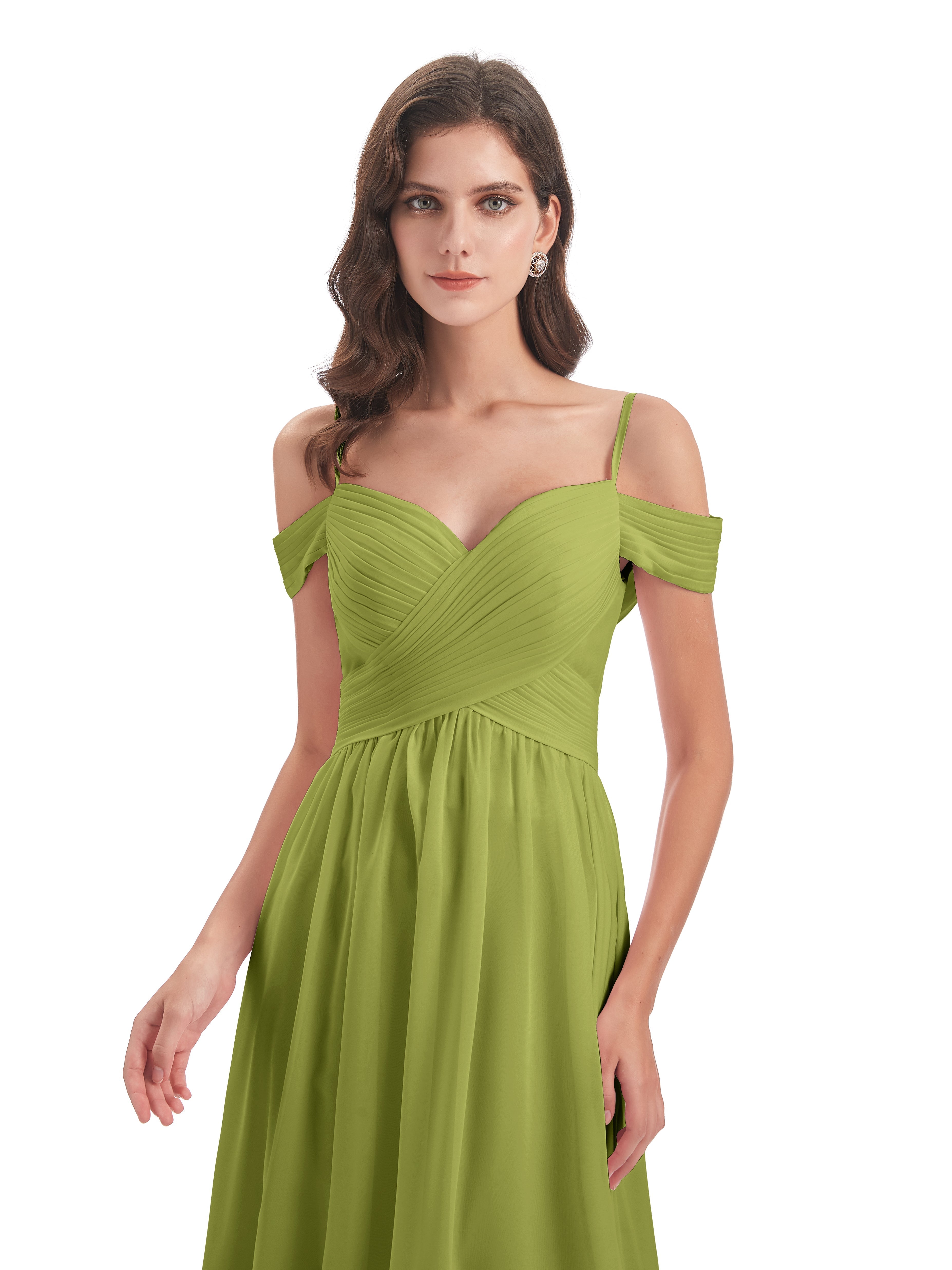 Robes De Demoiselle D'Honneur Trèfle Bretelles Spaghetti Trapèze Mousseline Robes Demoiselle D'Honneur
