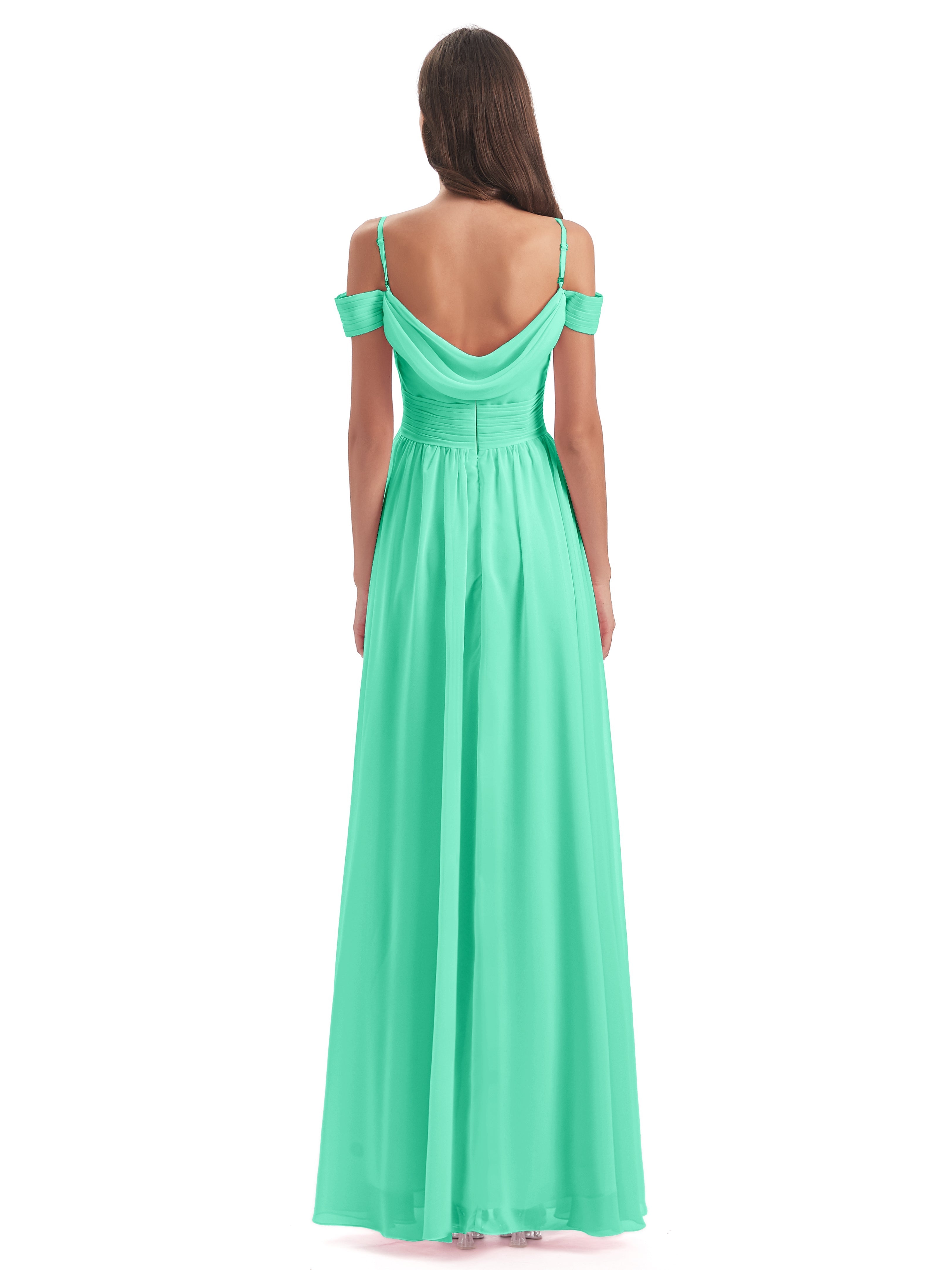 Robes De Demoiselle D'Honneur Turquoise Bretelles Spaghetti Trapèze Mousseline Robes Demoiselle D'Honneur