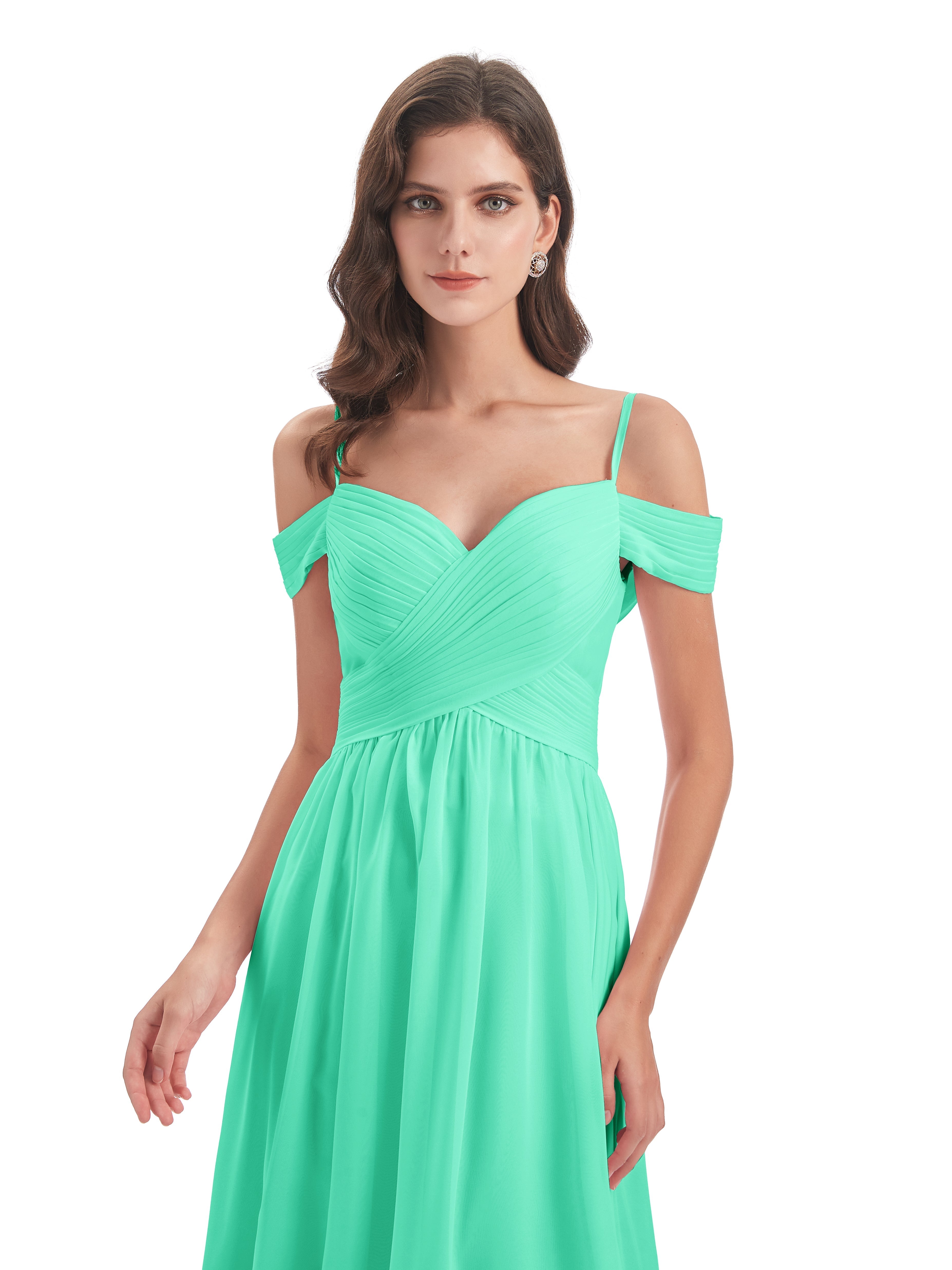 Robes De Demoiselle D'Honneur Turquoise Bretelles Spaghetti Trapèze Mousseline Robes Demoiselle D'Honneur