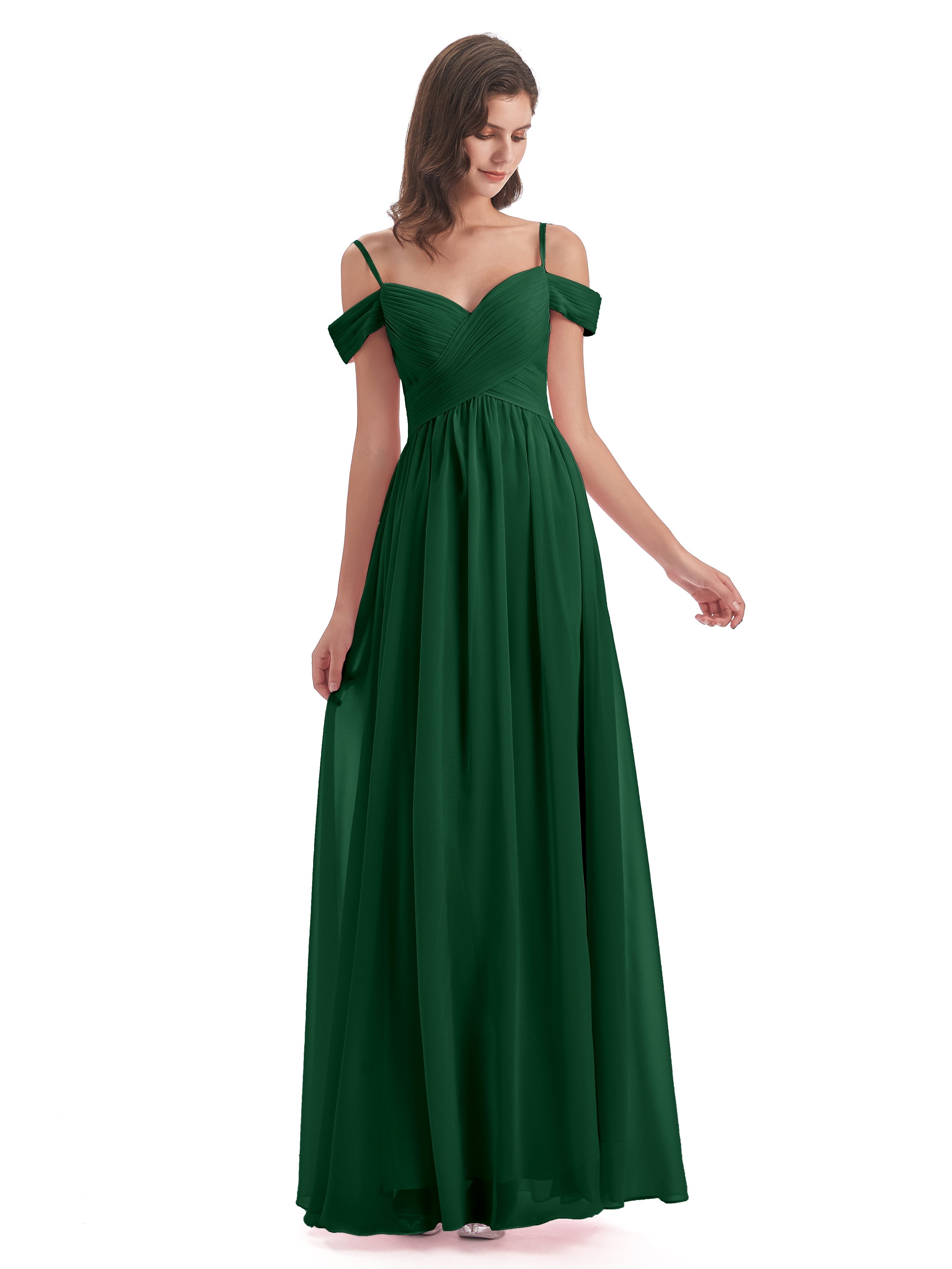 Robe Demoiselle D Honneur Vert Foncé Bretelles Spaghetti Trapèze Mousseline Robes Demoiselle D'Honneur