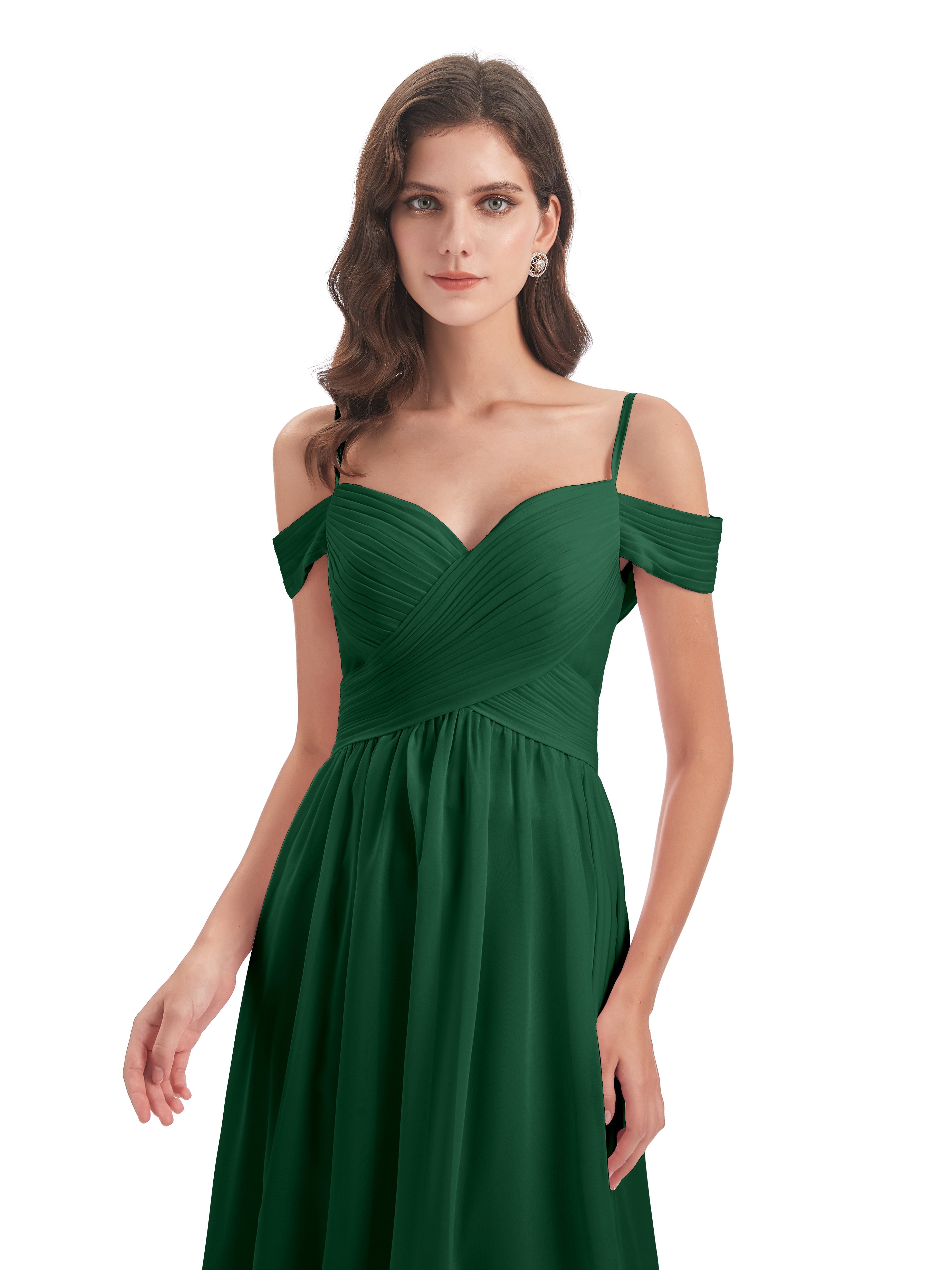 Robe Demoiselle D Honneur Vert Foncé Bretelles Spaghetti Trapèze Mousseline Robes Demoiselle D'Honneur