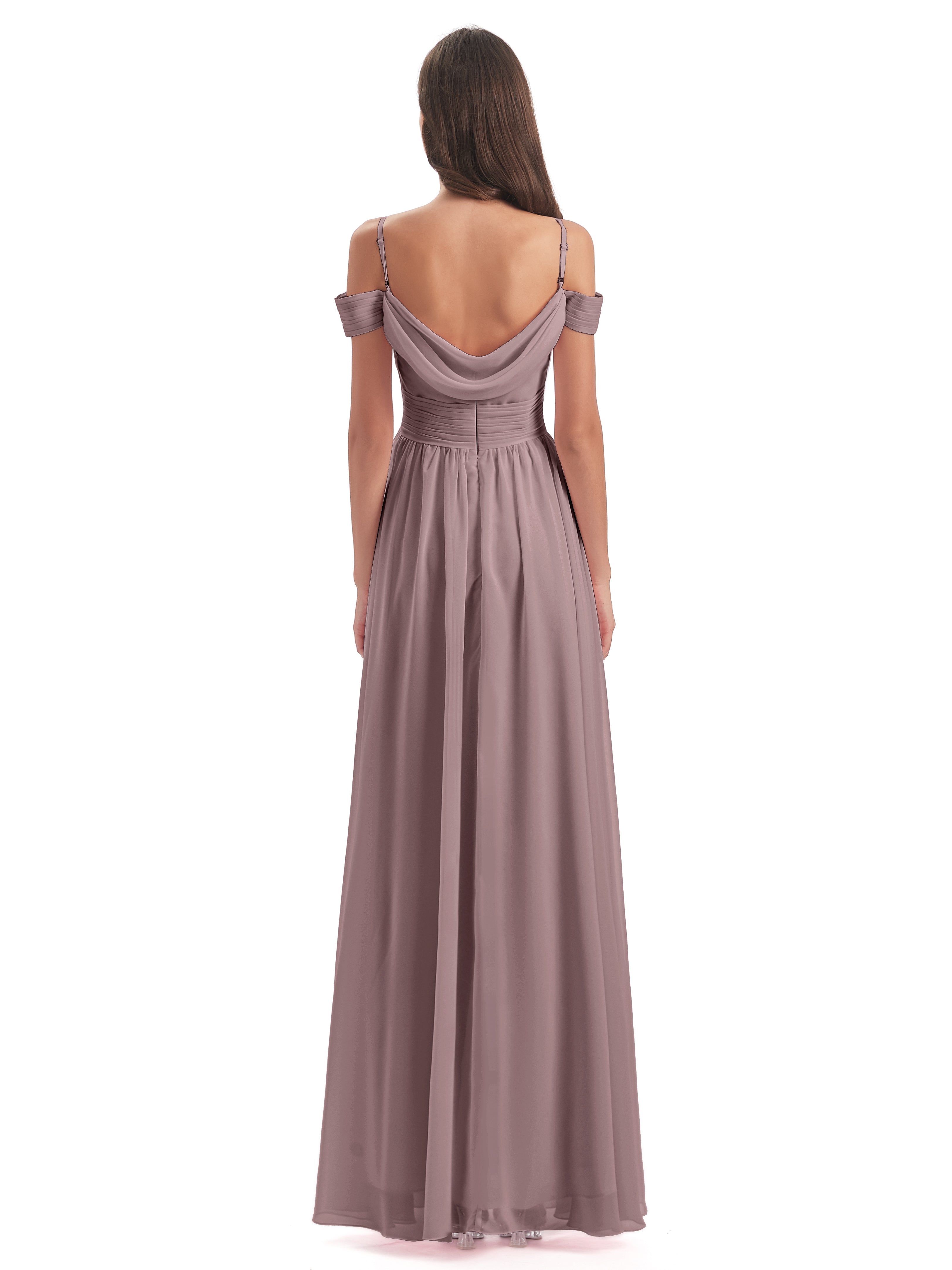 Robes De Demoiselle D'Honneur Mauve Foncé Bretelles Spaghetti Trapèze Mousseline Robes Demoiselle D'Honneur