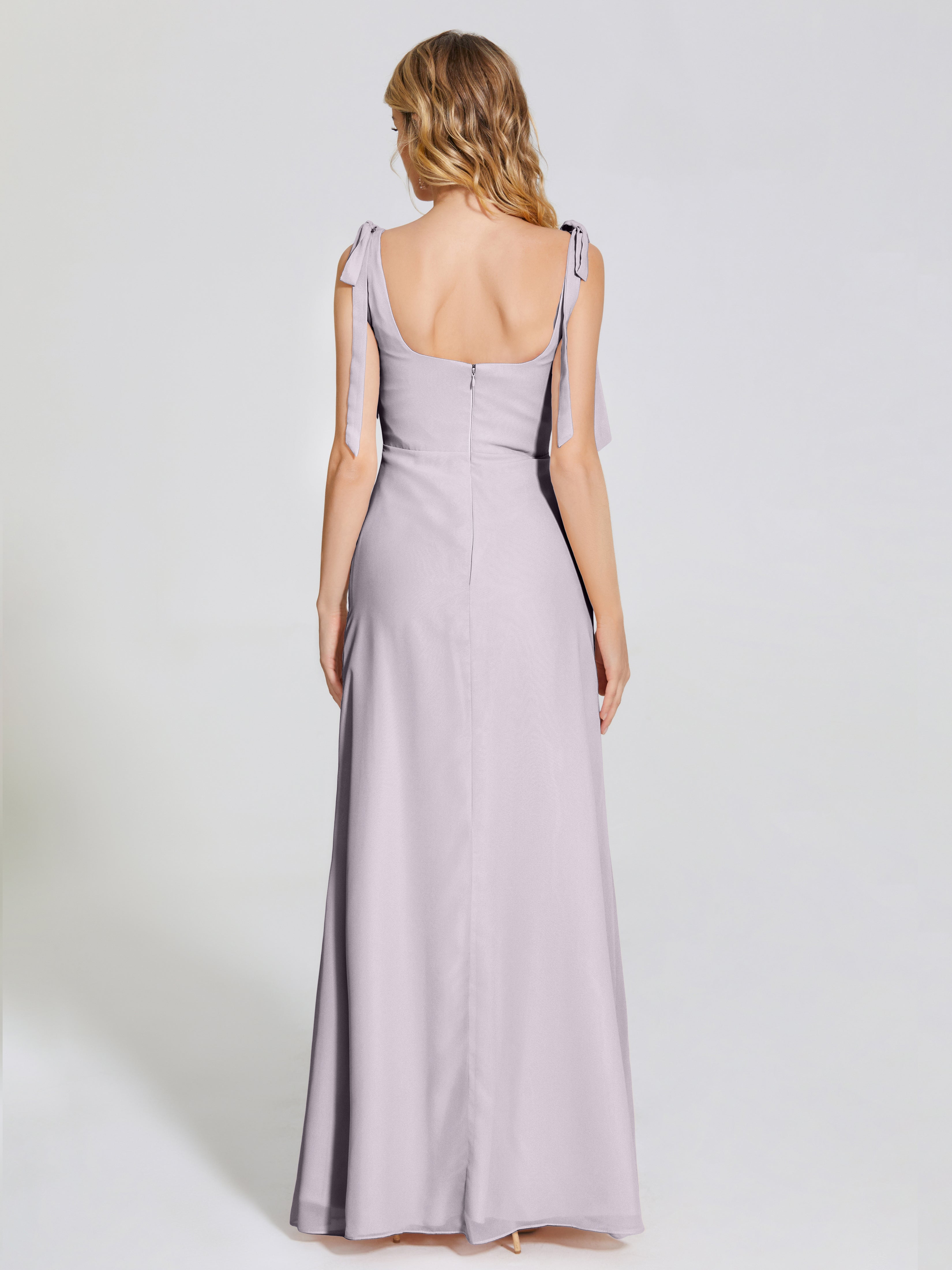 Robes De Demoiselle D'Honneur Couleur Crépuscule Fendue Devant Encolure Carrée Mousseline Robe De Demoiselle D'Honneur