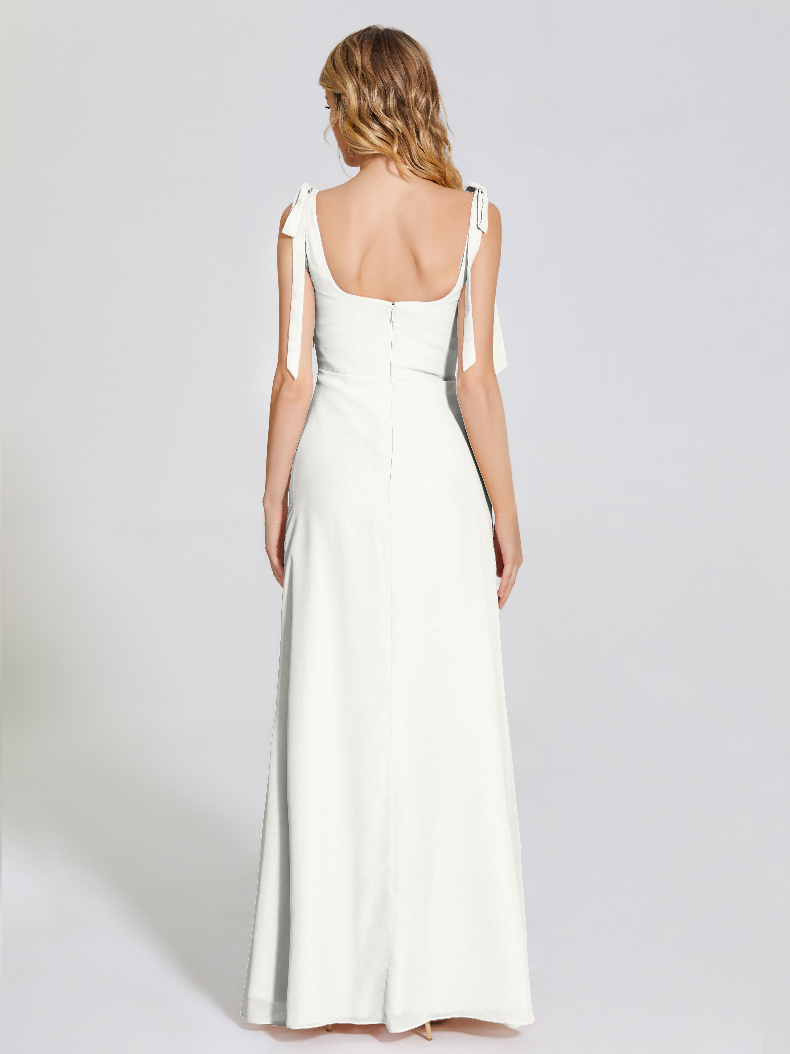 Robe Demoiselle D Honneur Ivoire Fendue Devant Encolure Carrée Mousseline Robe De Demoiselle D'Honneur