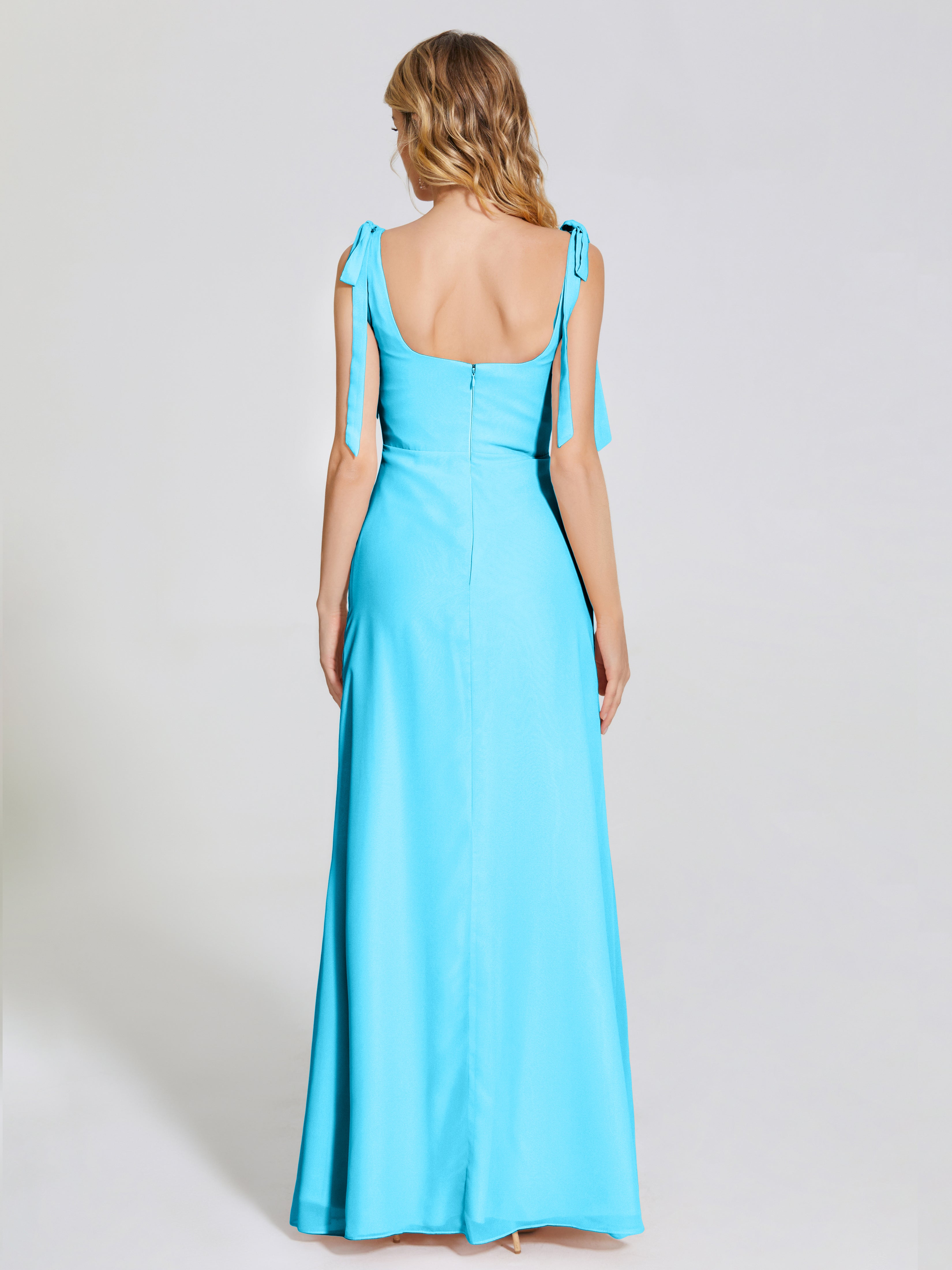 Robe De Demoiselle D'Honneur En Piscine Fendue Devant Encolure Carrée Mousseline Robe De Demoiselle D'Honneur