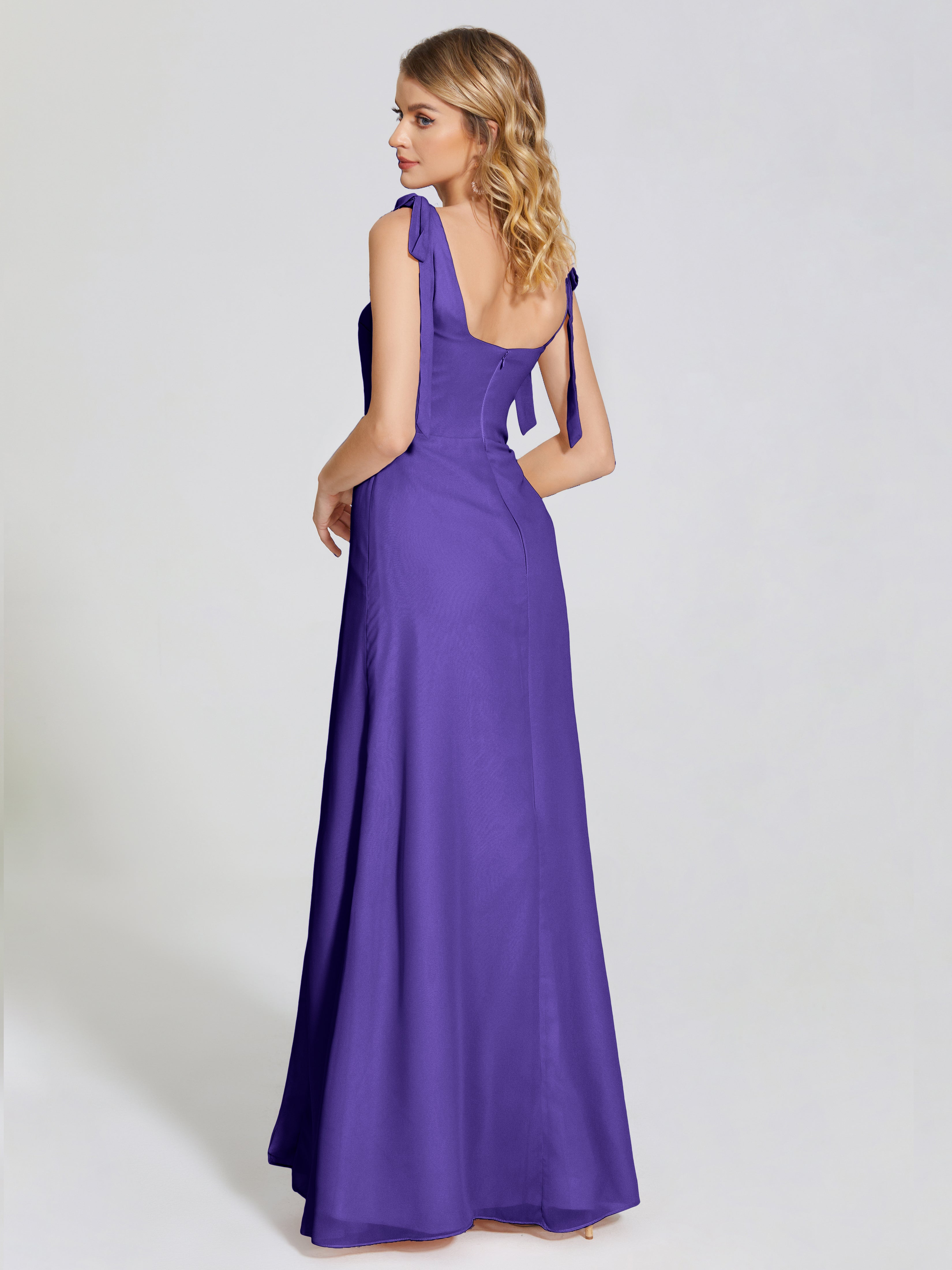 Robes De Demoiselle D'Honneur En Régence Fendue Devant Encolure Carrée Mousseline Robe De Demoiselle D'Honneur