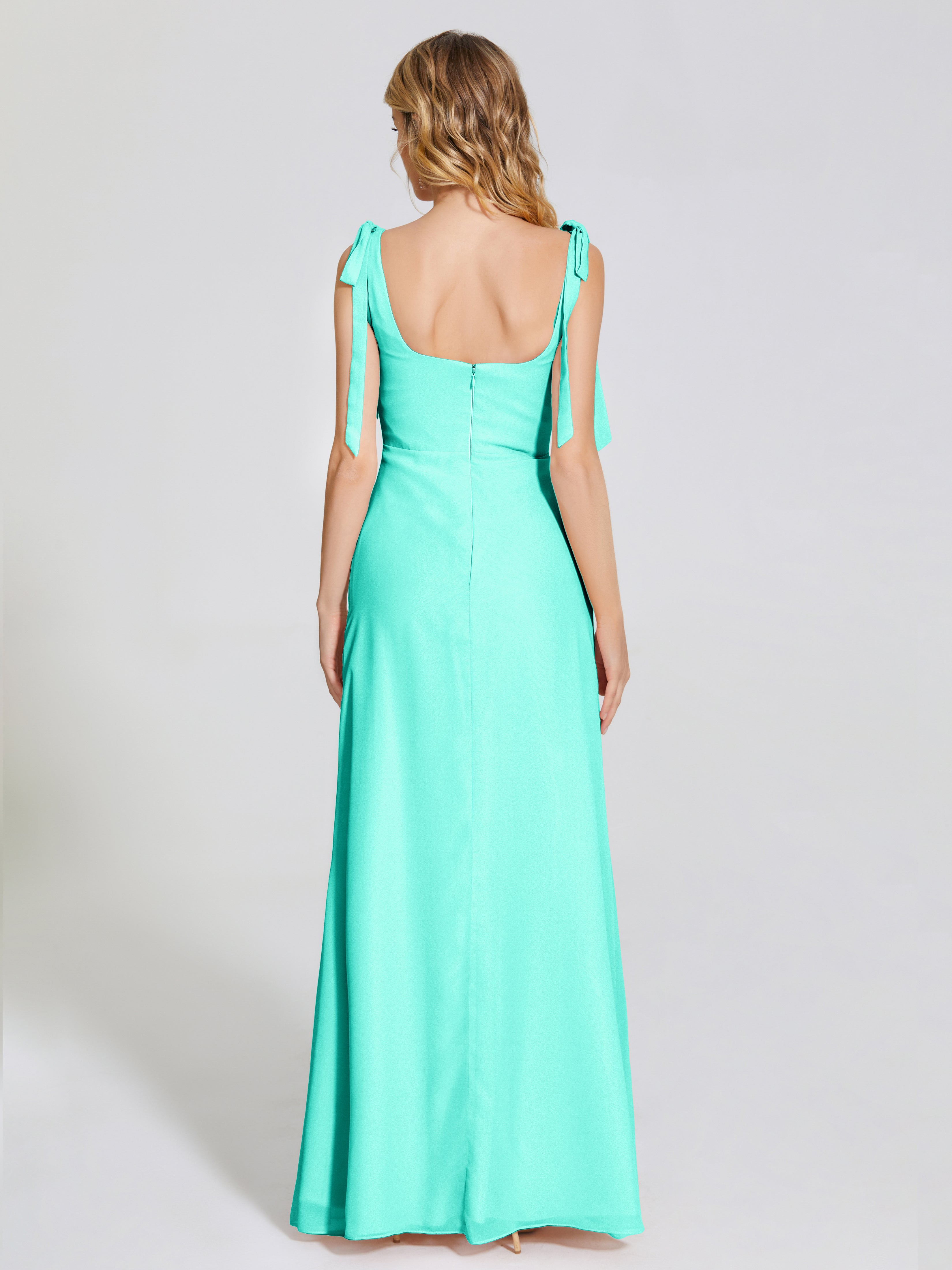 Robes De Demoiselle D'Honneur Spa Fendue Devant Encolure Carrée Mousseline Robe De Demoiselle D'Honneur