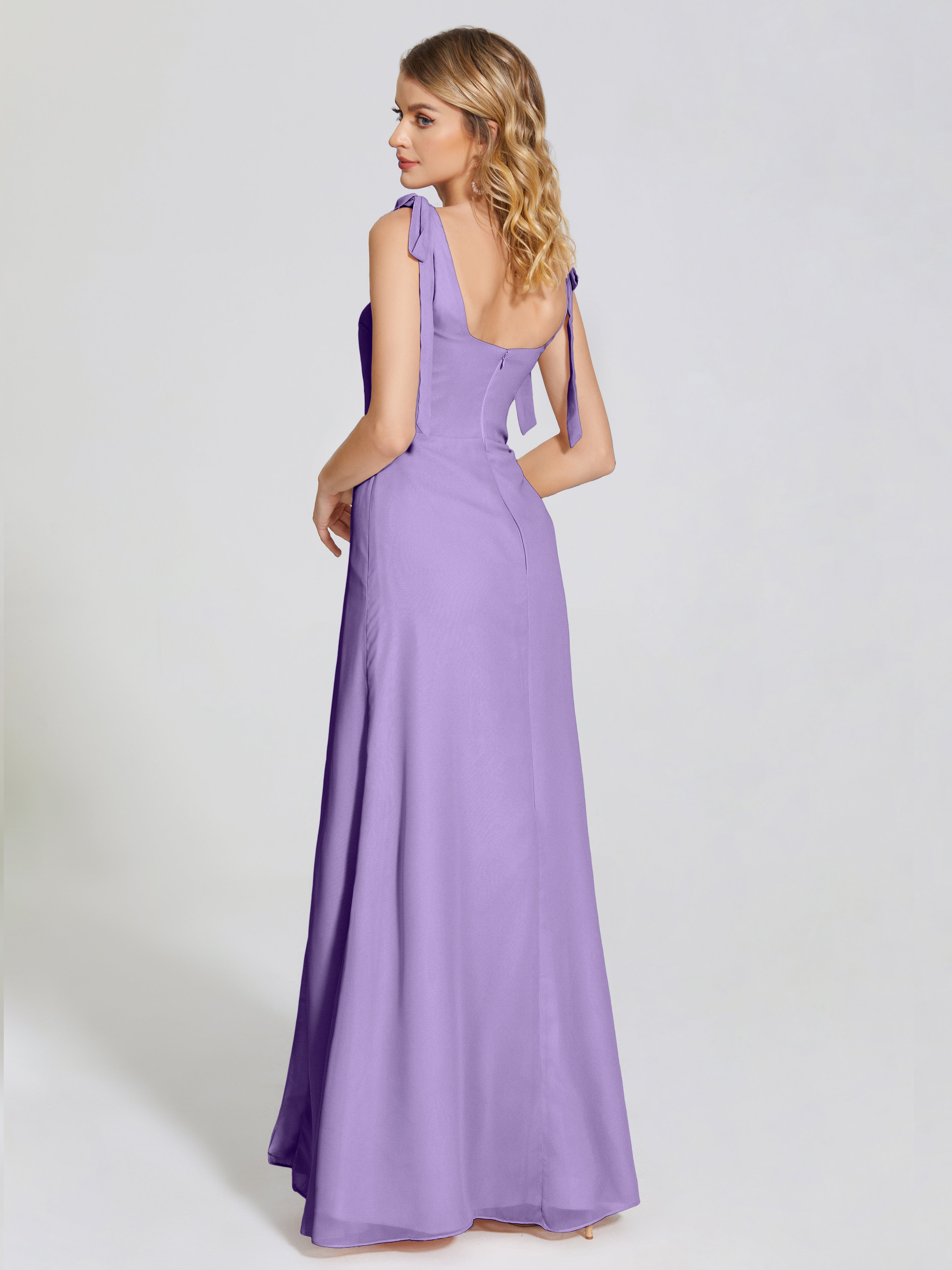 Robes De Demoiselle D'Honneur Tahiti Fendue Devant Encolure Carrée Mousseline Robe De Demoiselle D'Honneur