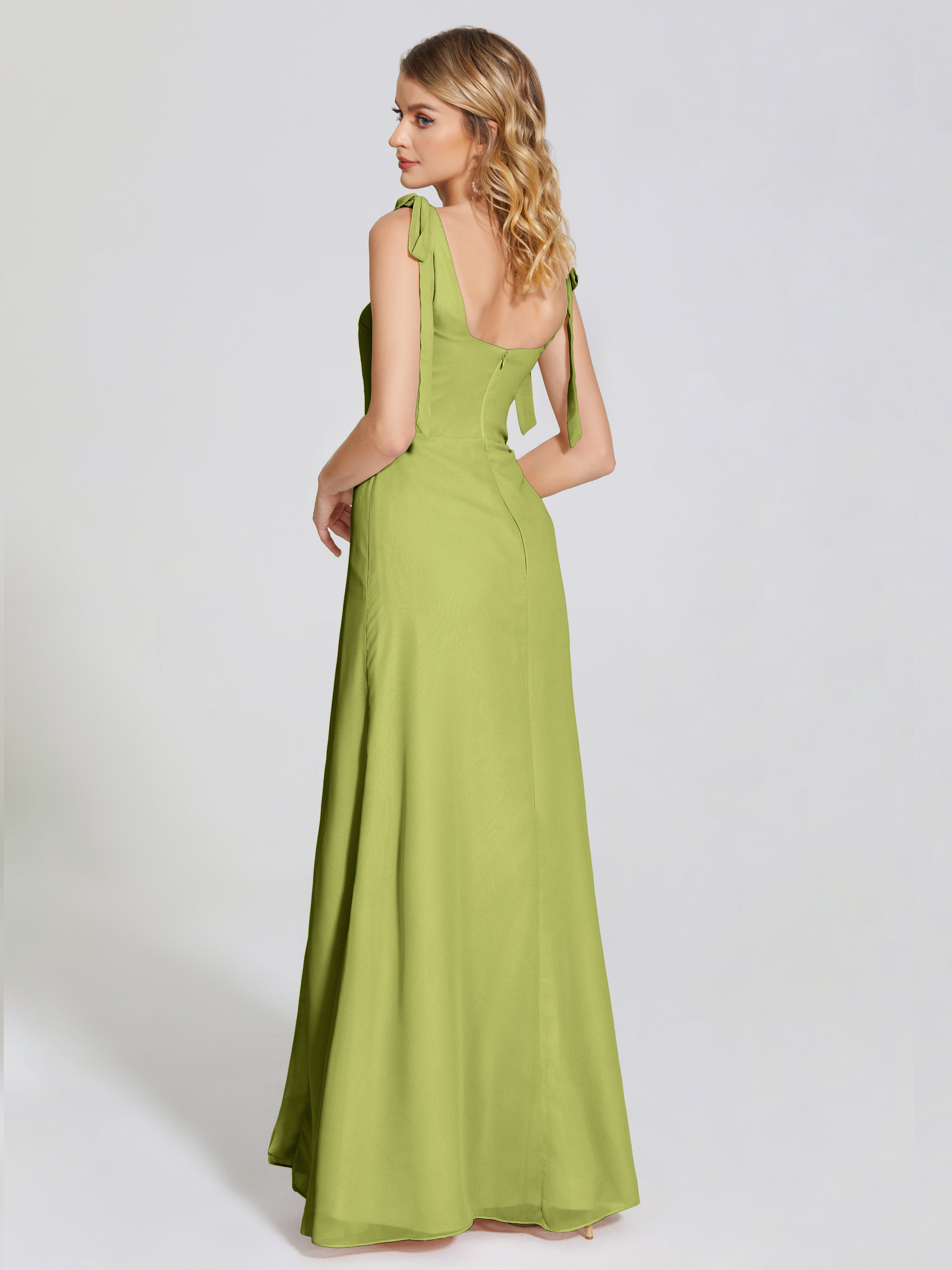 Robes De Demoiselle D'Honneur Trèfle Fendue Devant Encolure Carrée Mousseline Robe De Demoiselle D'Honneur