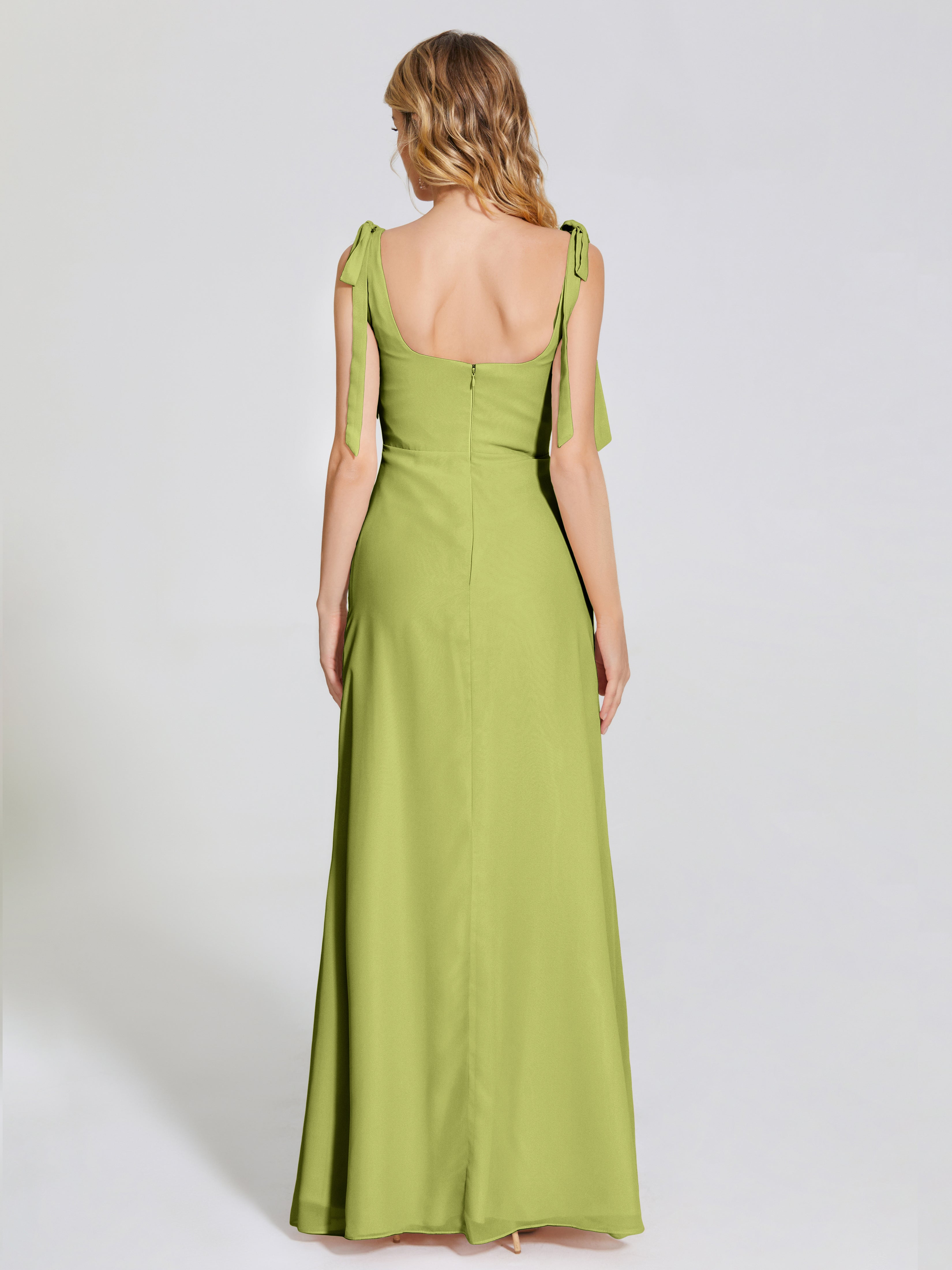 Robes De Demoiselle D'Honneur Trèfle Fendue Devant Encolure Carrée Mousseline Robe De Demoiselle D'Honneur