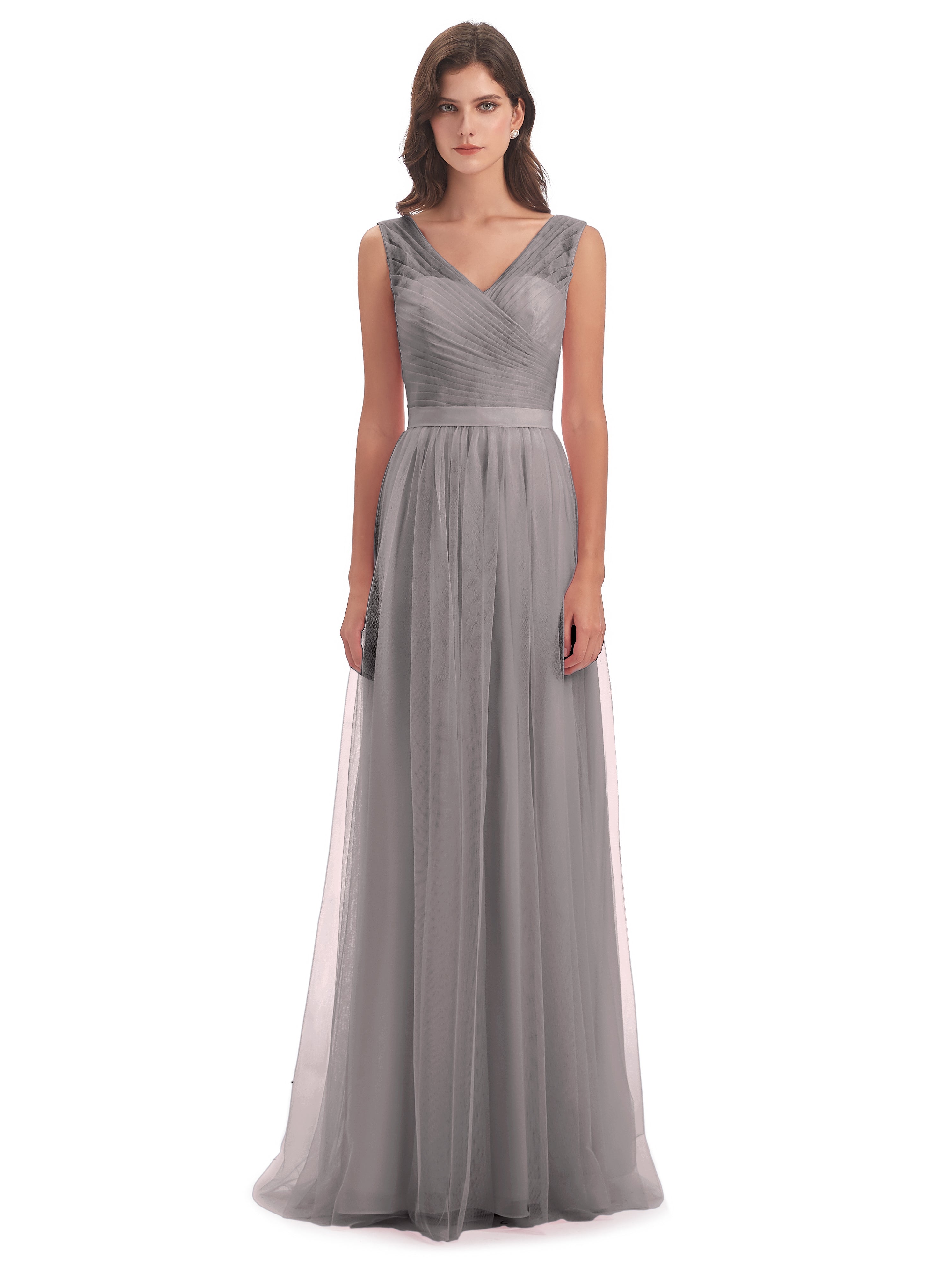 Robe Demoiselle D Honneur Argentée Mila Dos En V Tulle Robes Demoiselle D'Honneur