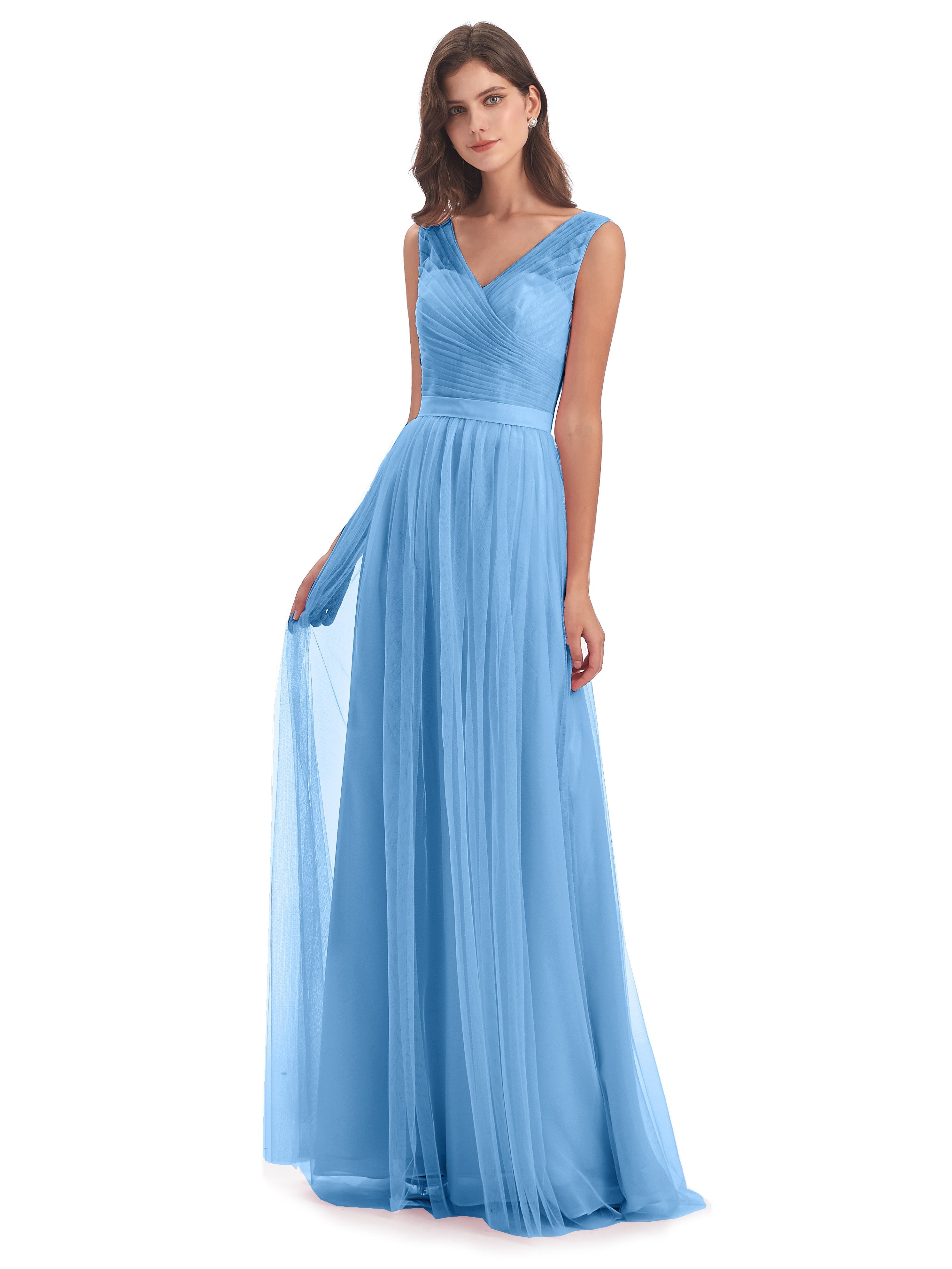Robe Longue Demoiselle D Honneur Bleu Mila Dos En V Tulle Robes Demoiselle D'Honneur
