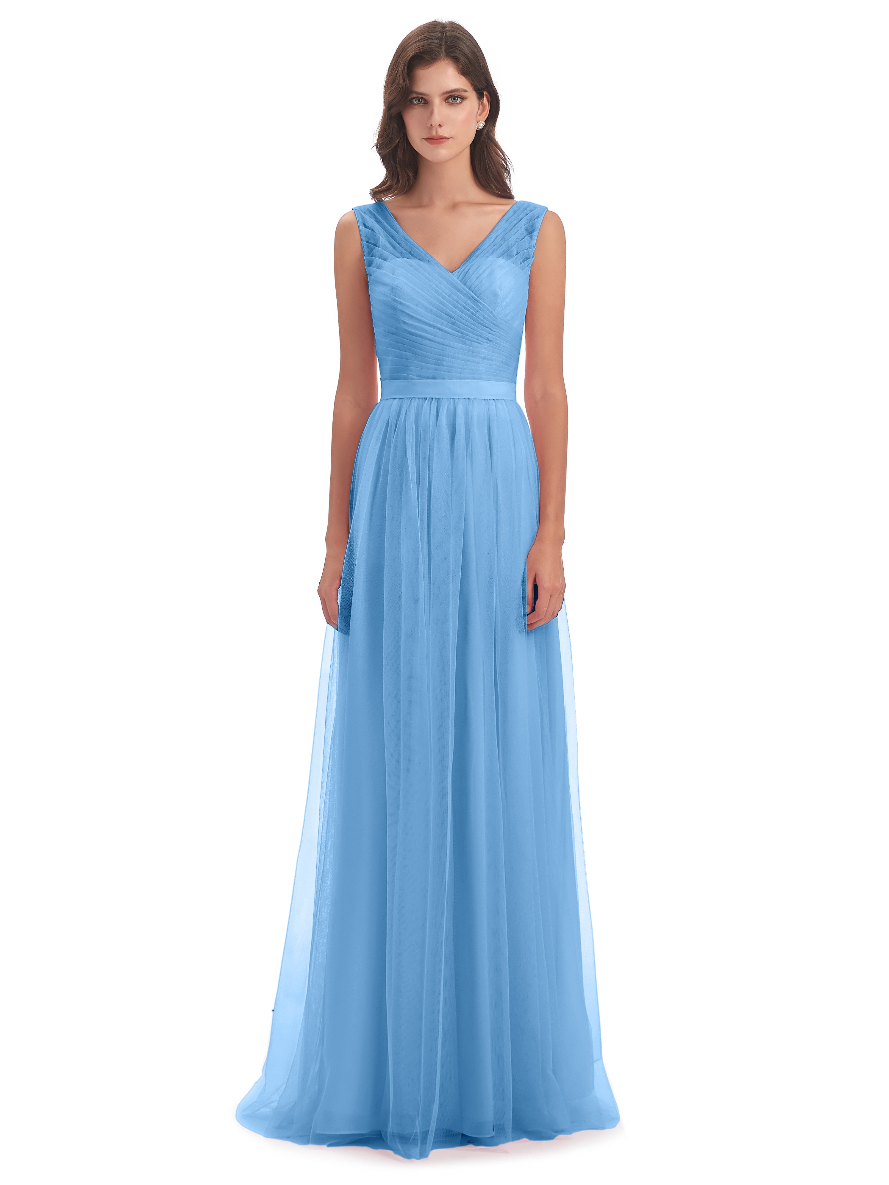 Robe Longue Demoiselle D Honneur Bleu Mila Dos En V Tulle Robes Demoiselle D'Honneur